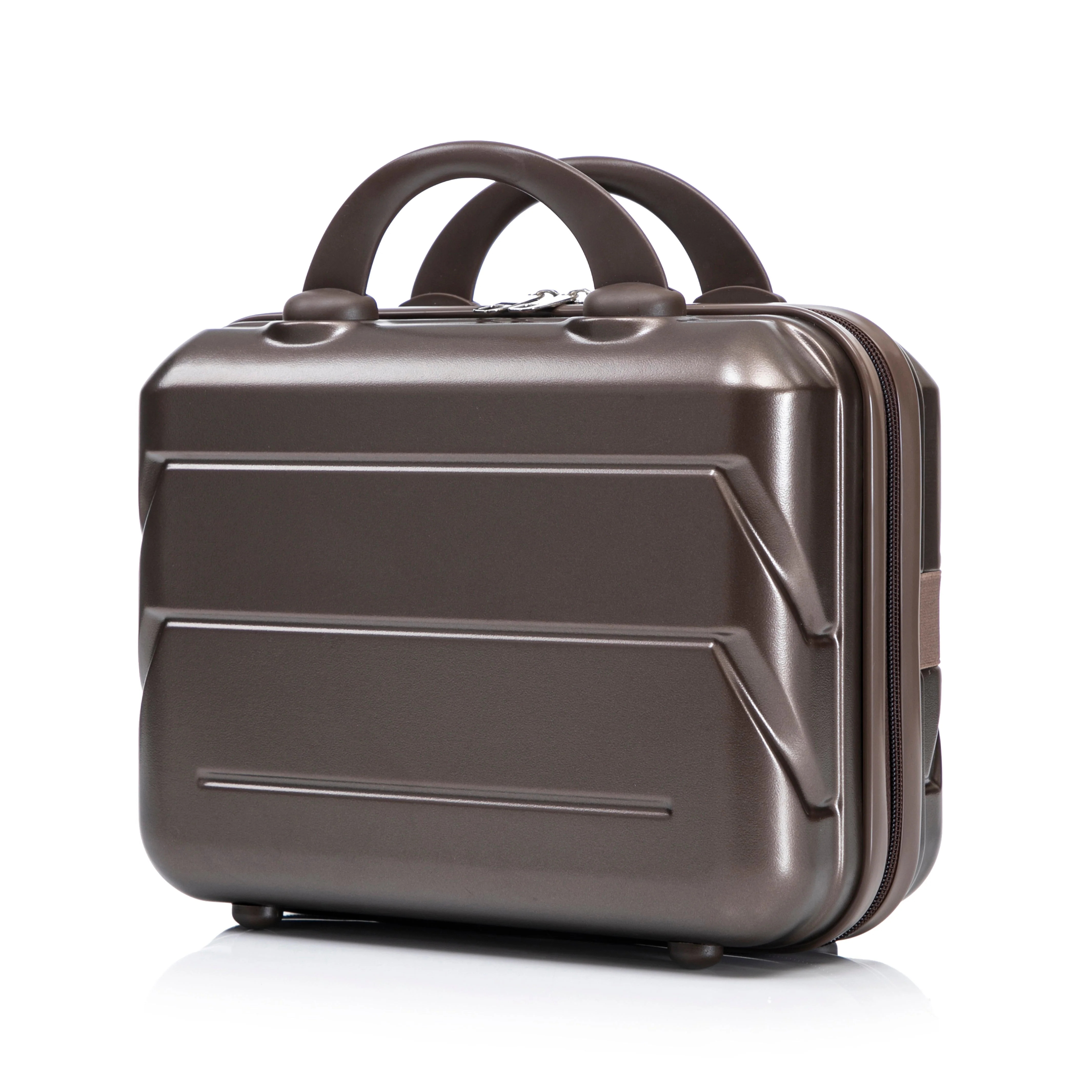 14/20 2-Piece ABS Spinner Wheel Luggage Set with Combination Lock and Cosmetic Case (Brown)