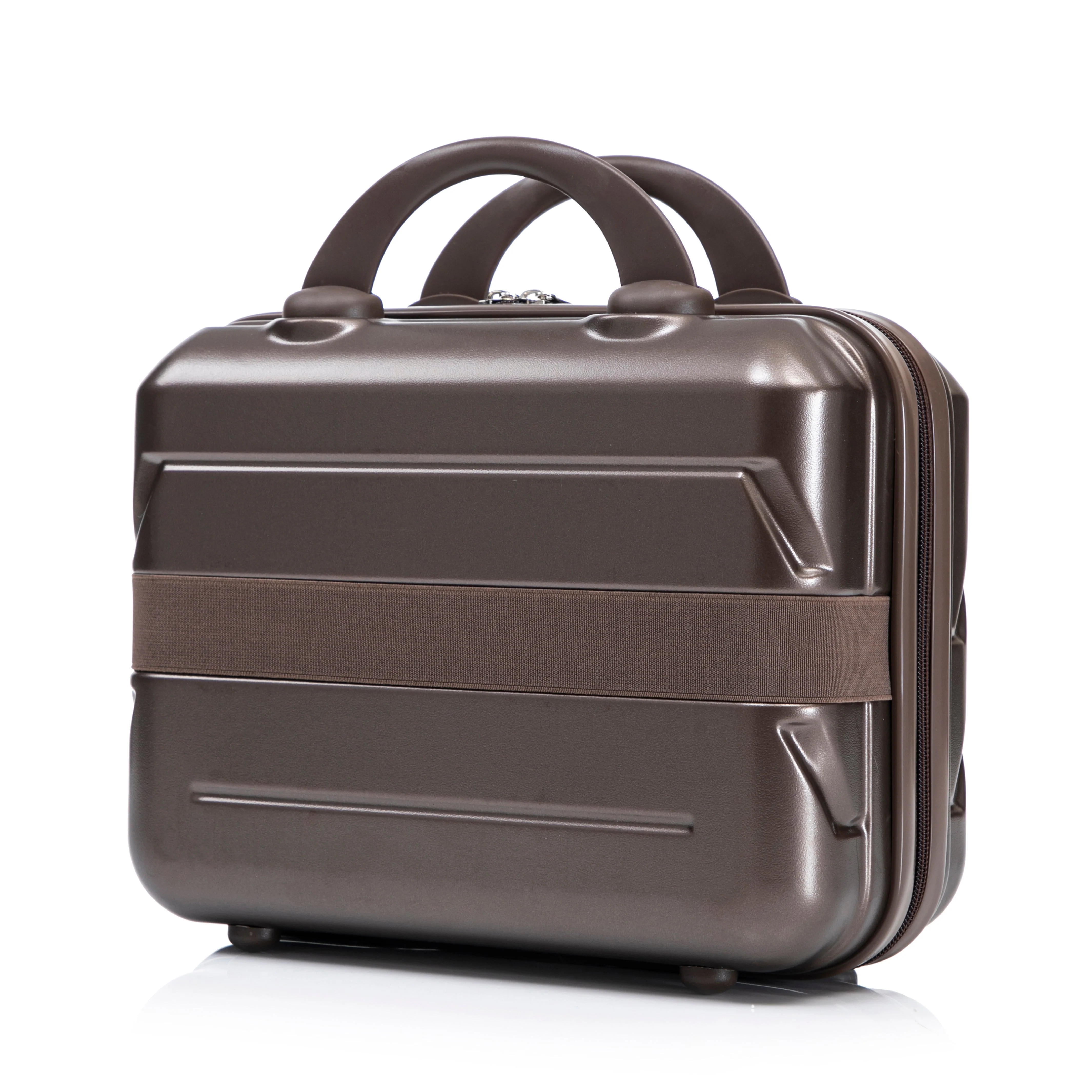 14/20 2-Piece ABS Spinner Wheel Luggage Set with Combination Lock and Cosmetic Case (Brown)