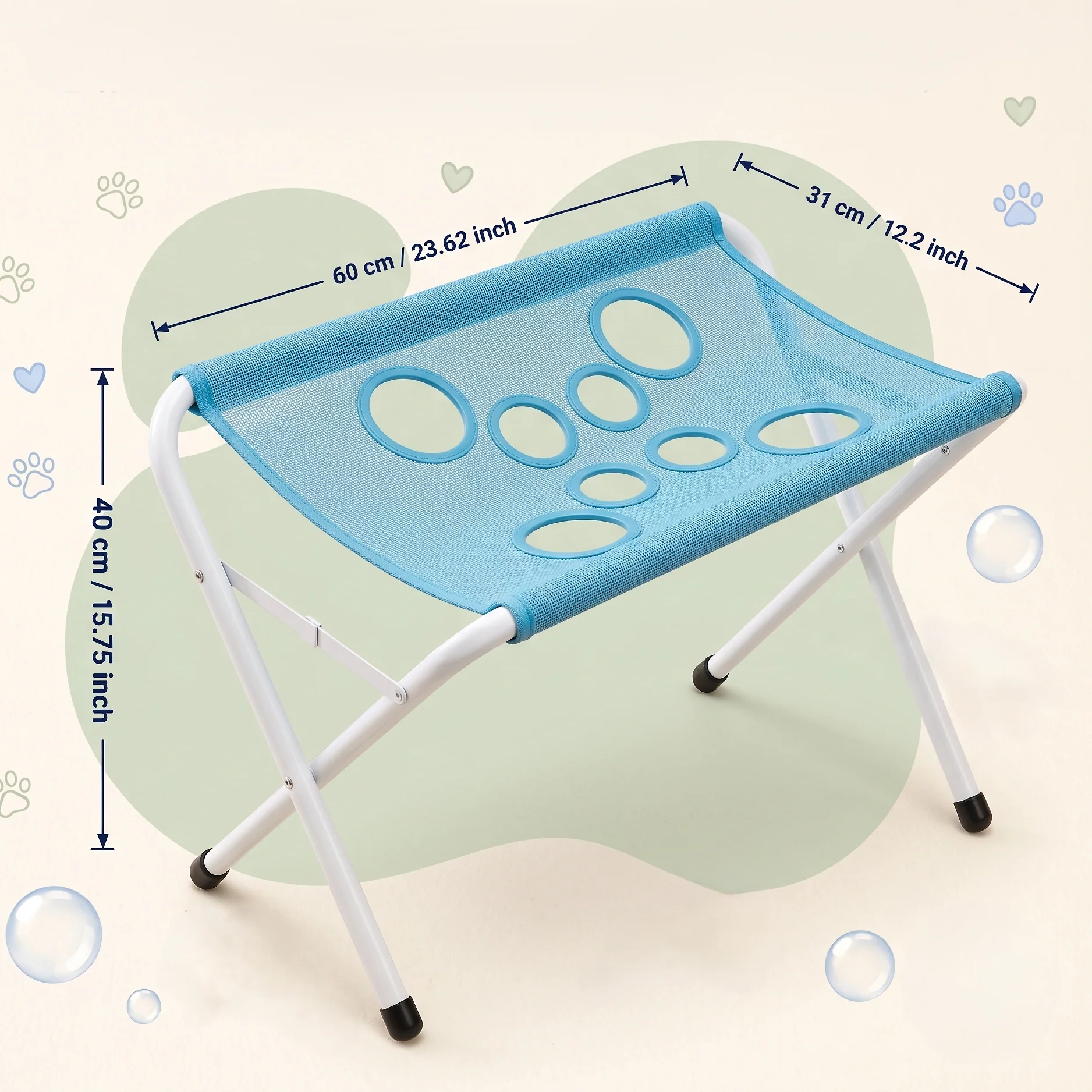 Foldable Pet Bathing Hammock Stand with Breathable Mesh Fabric | Elevated Grooming Table for Easier Pet Care