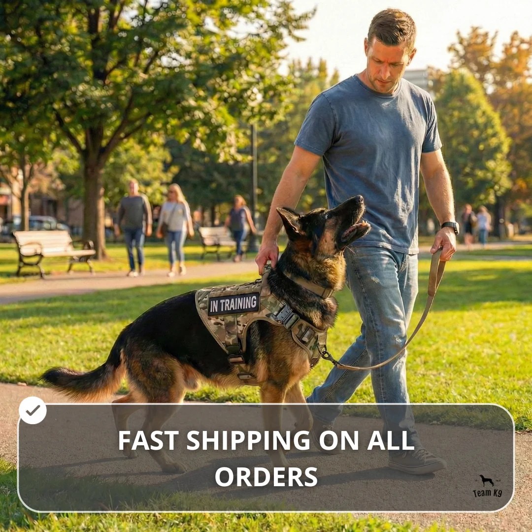 10-In-1 Tactical K9 Harness System – Full Harness Bundle (Includes: Tactical No-Pull Dog Harness + Bungee Leash + Collar + MOLLE Pouches + First Aid Kit + 12 Hook & Loop Patches + Dog Goggles + Safety Belt + Travel Water Bowl + Dog Waste Bags & Pouch)