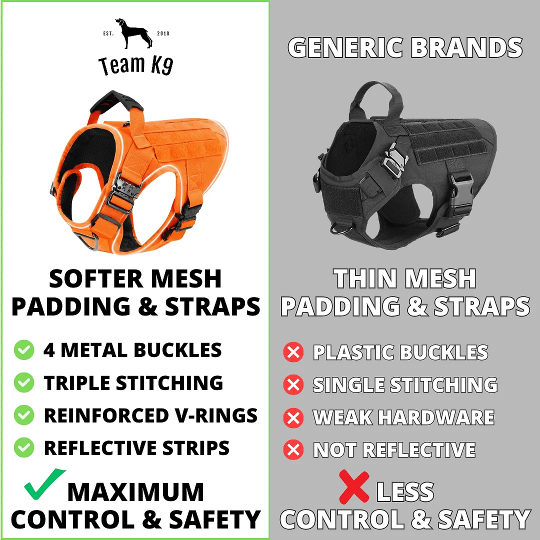 10-In-1 Tactical K9 Harness System – Full Harness Bundle (Includes: Tactical No-Pull Dog Harness + Bungee Leash + Collar + MOLLE Pouches + First Aid Kit + 12 Hook & Loop Patches + Dog Goggles + Safety Belt + Travel Water Bowl + Dog Waste Bags & Pouch)