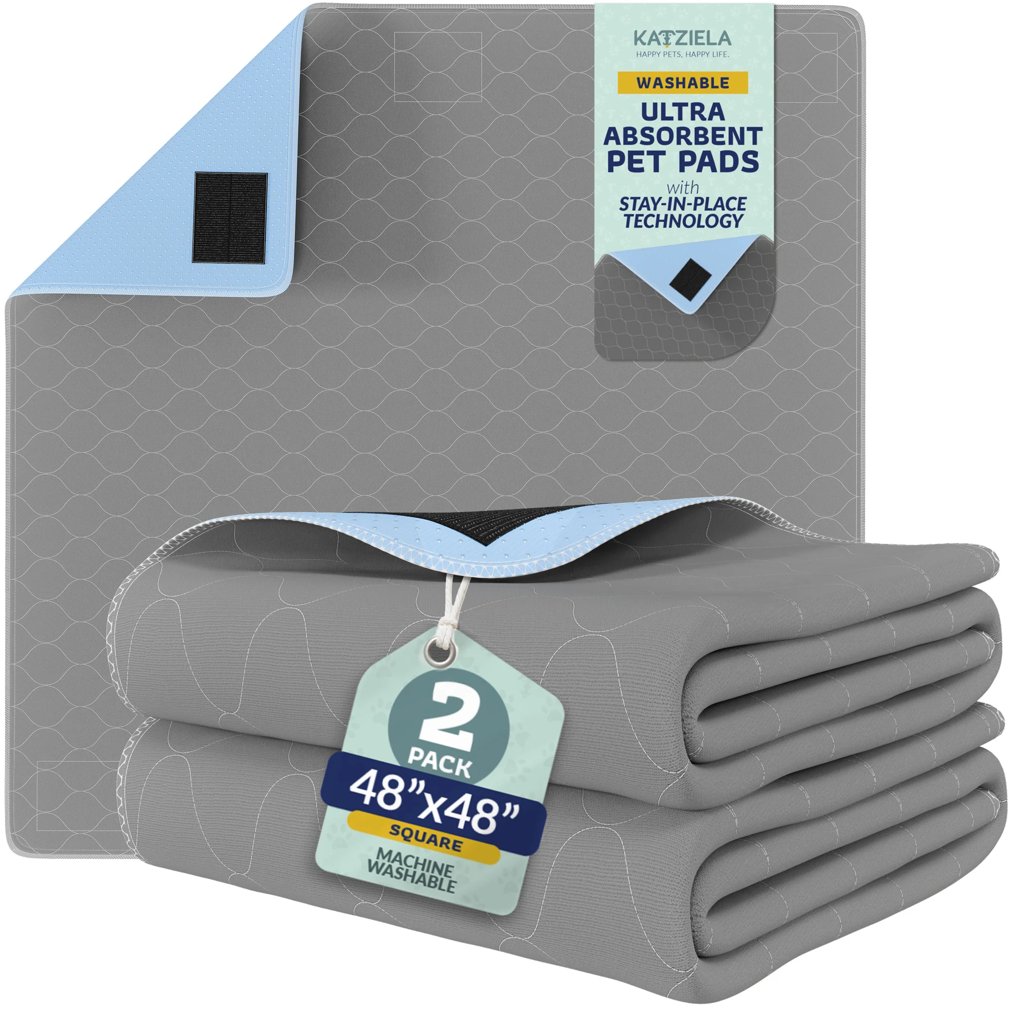 Katziela Quick-Drying Washable Pee Pads for Dogs With Hook & Loop Rectangular