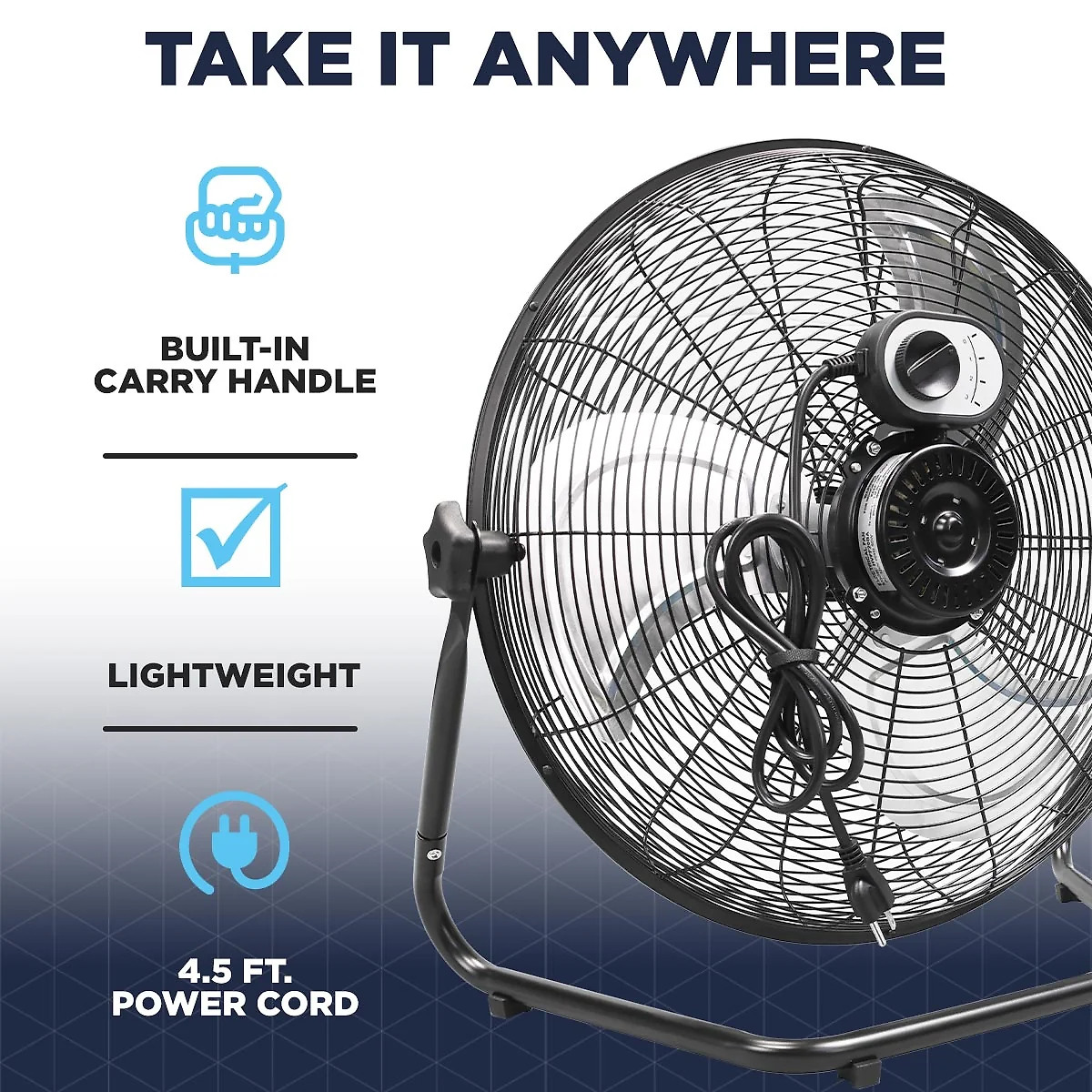 20 In. 2-in-1. 3-Speed Tilting High Velocity Floor/Wall Mount Fan with Hanging Bracket