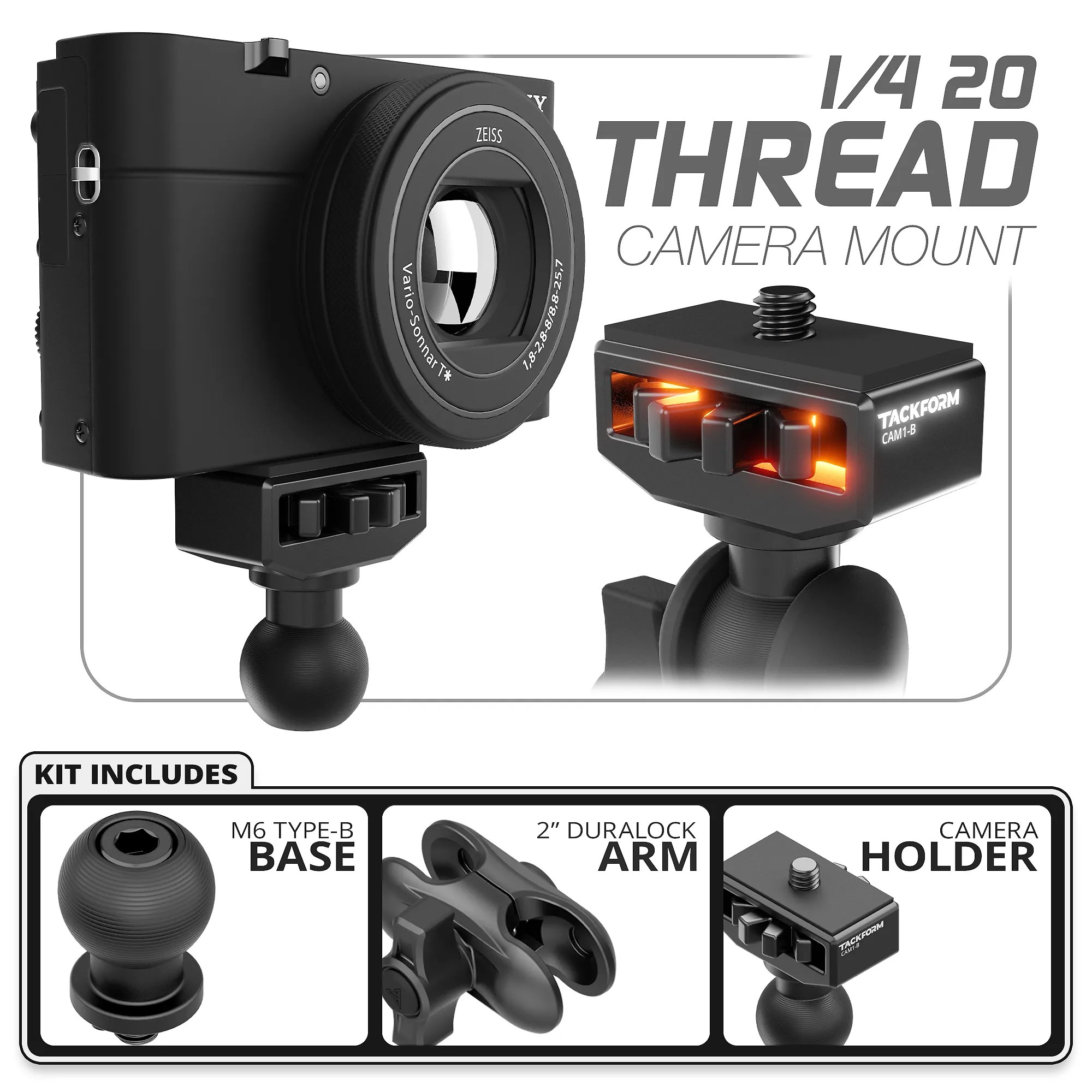 1/4-20 Camera Mount | 20mm Type-B Base | 2 DuraLock Arm