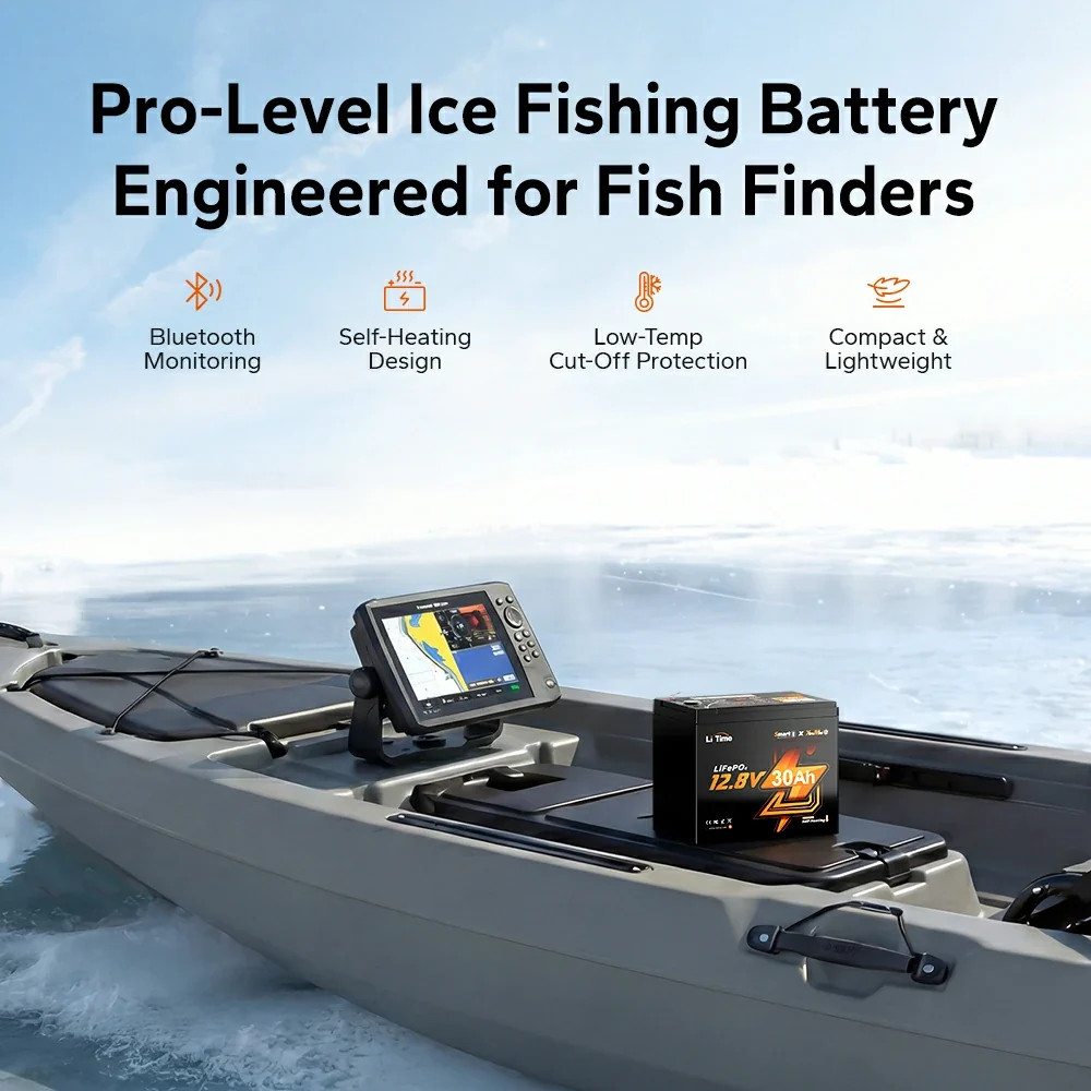 LiTime 12V 30Ah Ice Fishing & Portable Lithium Battery with Bluetooth & Self-Heating