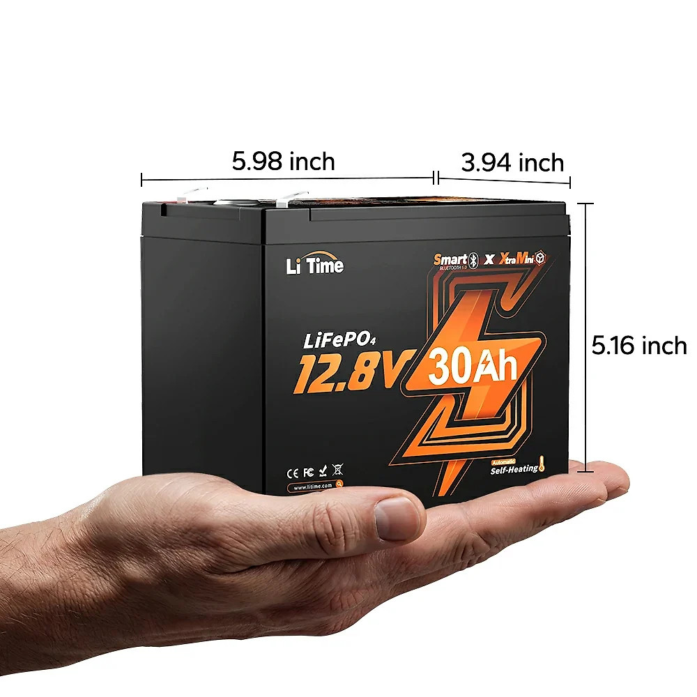 LiTime 12V 30Ah Ice Fishing & Portable Lithium Battery with Bluetooth & Self-Heating