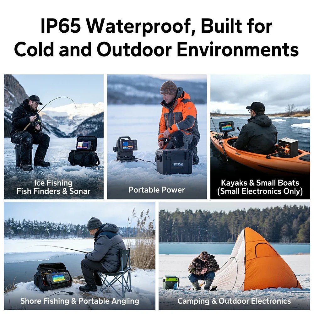 LiTime 12V 30Ah Ice Fishing & Portable Lithium Battery with Bluetooth & Self-Heating