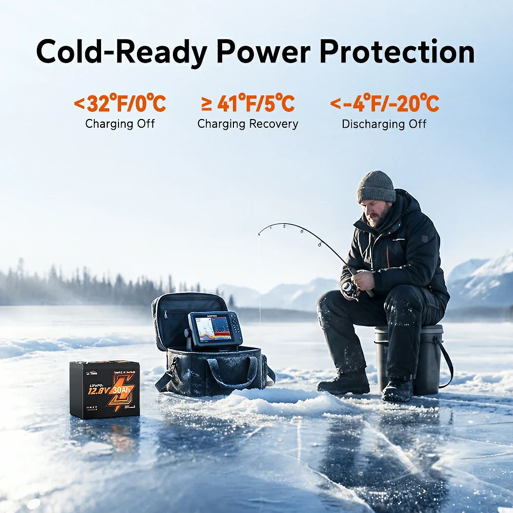 LiTime 12V 30Ah Ice Fishing & Portable Lithium Battery with Bluetooth & Self-Heating