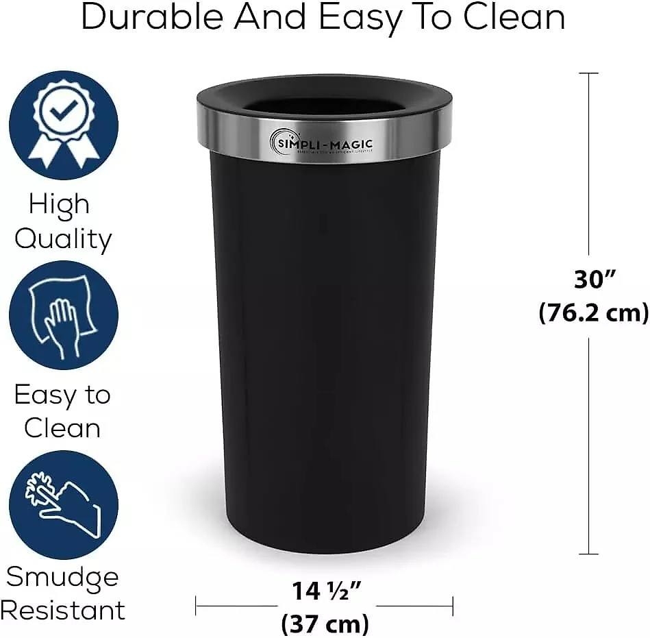 SIMPLI-MAGIC 16 Gallon (60L) Open Top Trash Can – Round Commercial Trash Can – Smudge-Resistant. Easy to Clean. Non-Skid Base. Stainless Steel (2 Pack)