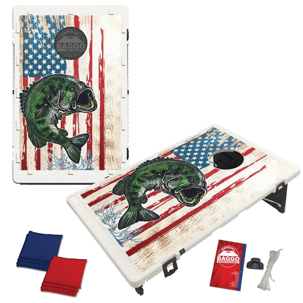 American Flag Bass Baggo Portable 2x3 Cornhole Bean Bag Toss Game