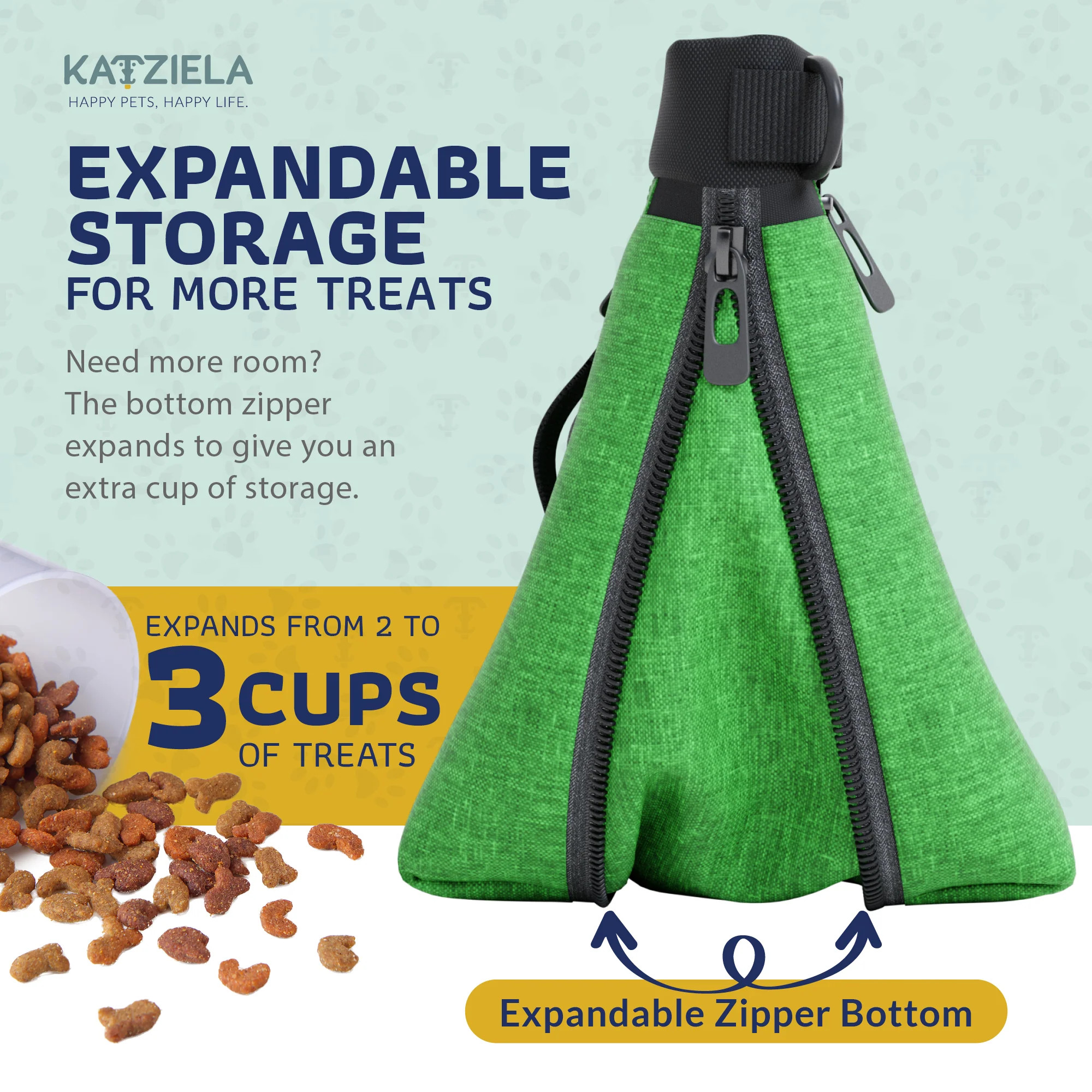 Katziela Expandable Pet Treat Pouch – Hands Free Dog Treat Pouch. Quick Access Magnet Closure – Anti Spill Dog Treat Bag – Treat Pouches for Pet Training. Adjustable Shoulder Strap & Belt Clip