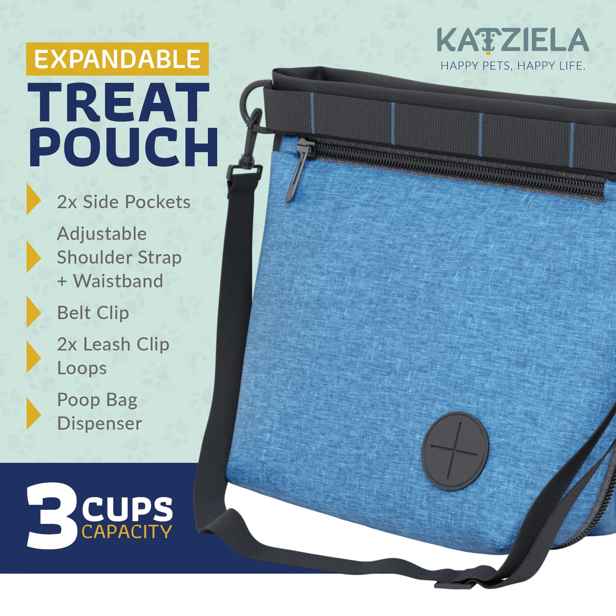 Katziela Expandable Pet Treat Pouch – Hands Free Dog Treat Pouch. Quick Access Magnet Closure – Anti Spill Dog Treat Bag – Treat Pouches for Pet Training. Adjustable Shoulder Strap & Belt Clip