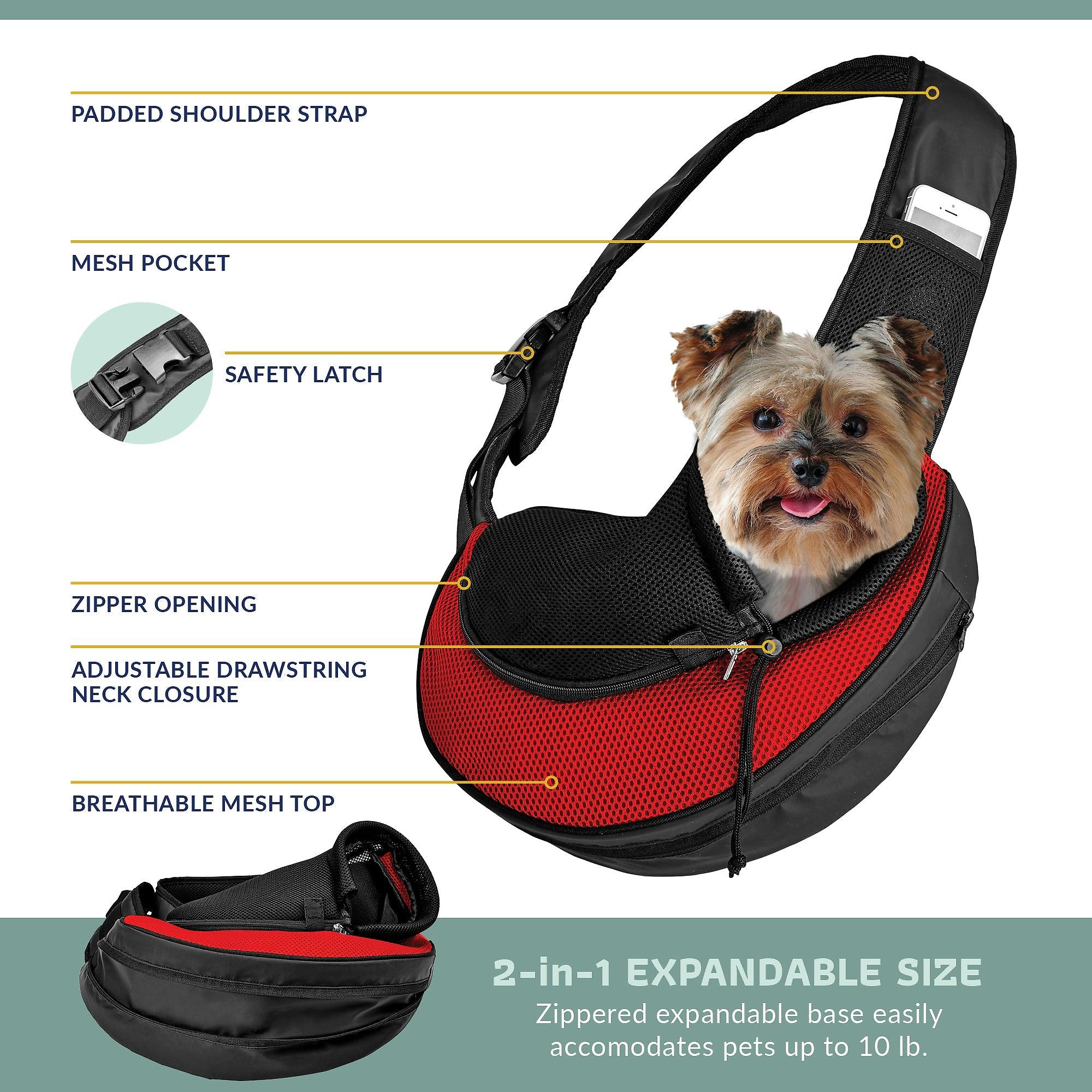 Expandable Sling Bag – Front Shoulder Pet Carrier for Small Dog. Cat and Puppy