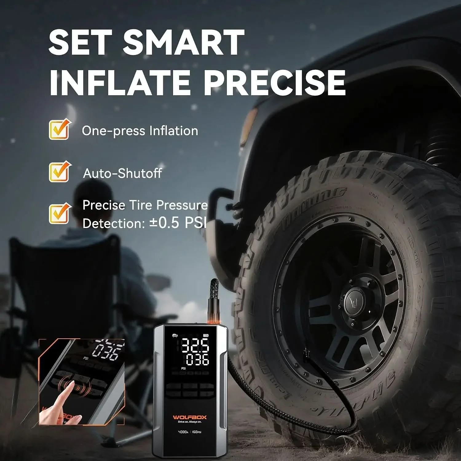 4-in-1 Jump Starter with Air Compressor Tire Inflator | Exclusive 30-Month Warranty– Wolfbox MegaVolt 24Air