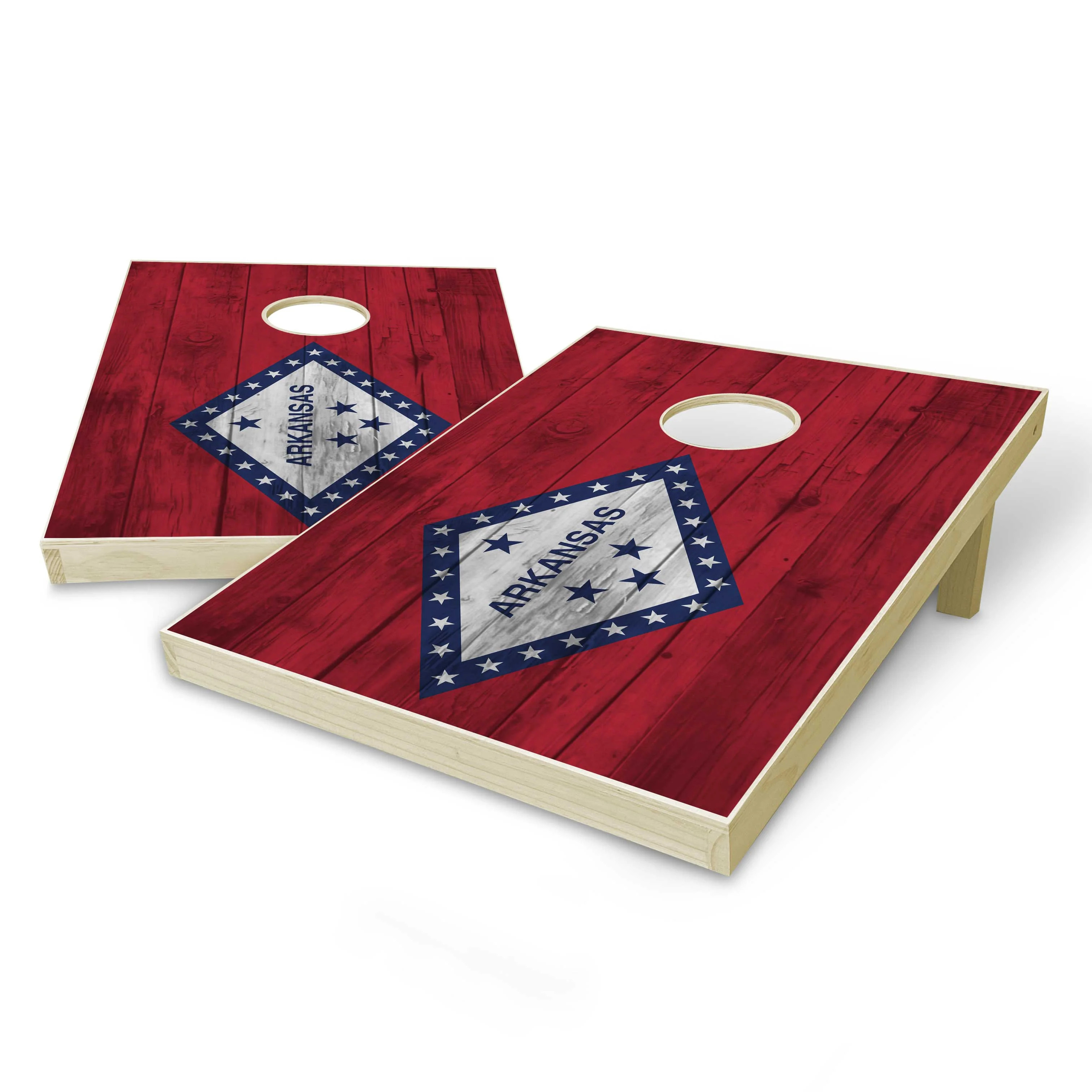 Arkansas State Flag Tailgate Cornhole Set - Distressed Wood