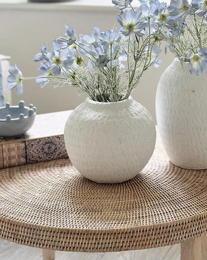 Ashen White Matt Round Vase Modern Home Decor