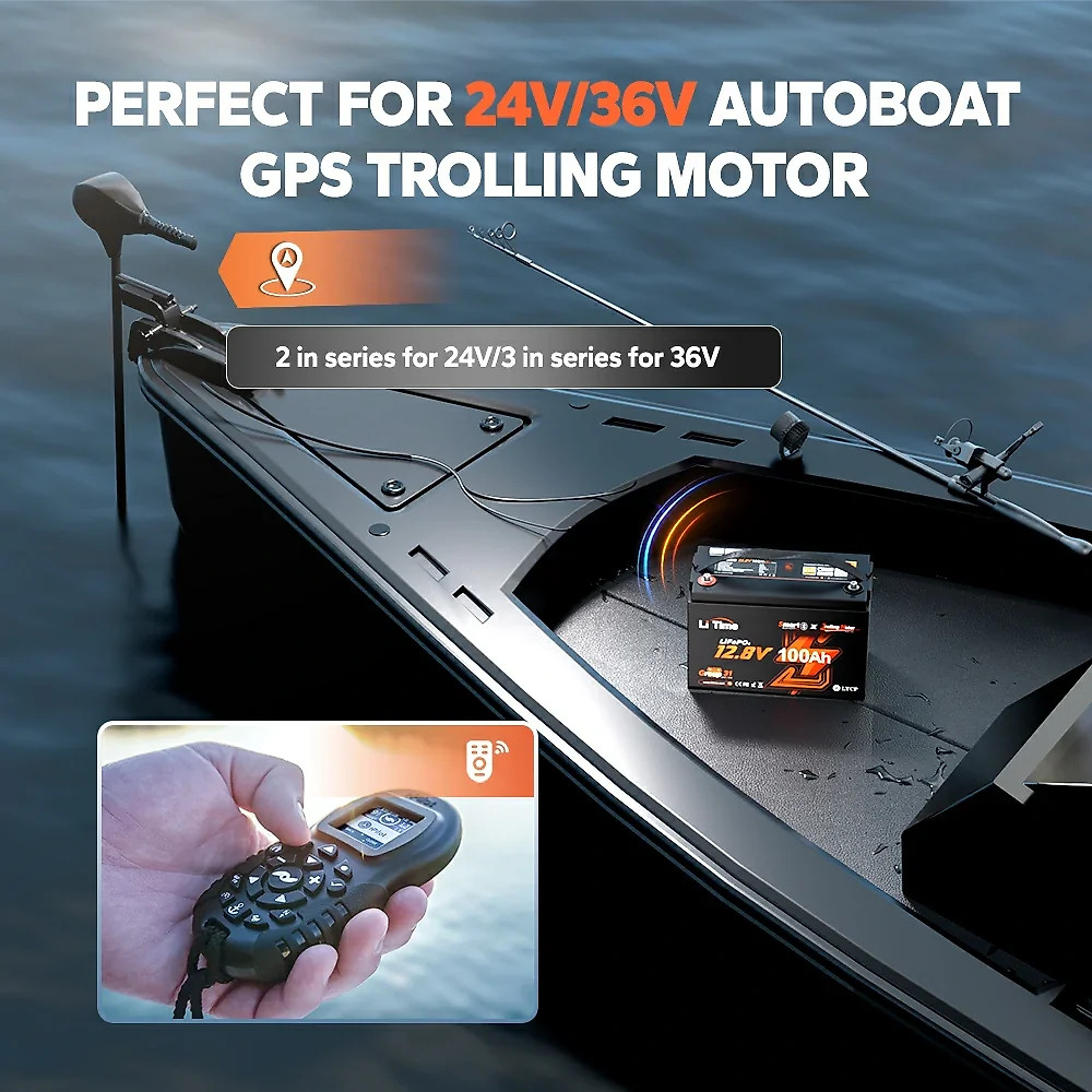 LiTime 12 Volt 100Ah TM Lithium Marine Trolling Motor Battery with Bluetooth