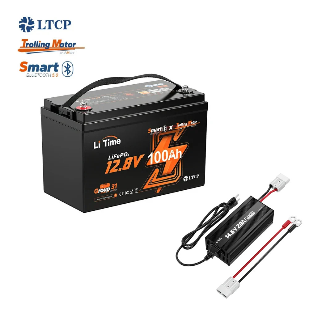 LiTime 12 Volt 100Ah TM Lithium Marine Trolling Motor Battery with Bluetooth