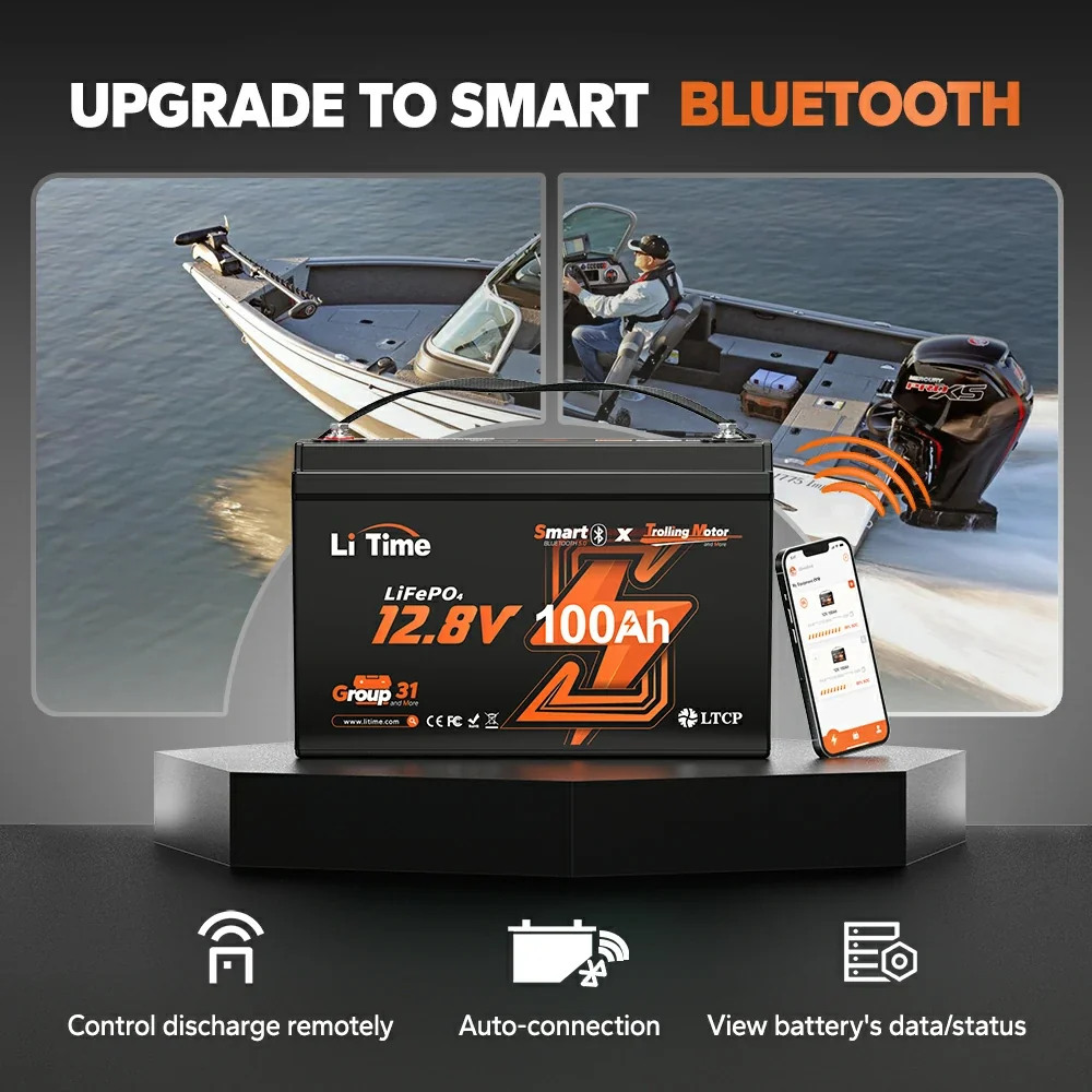 LiTime 12 Volt 100Ah TM Lithium Marine Trolling Motor Battery with Bluetooth