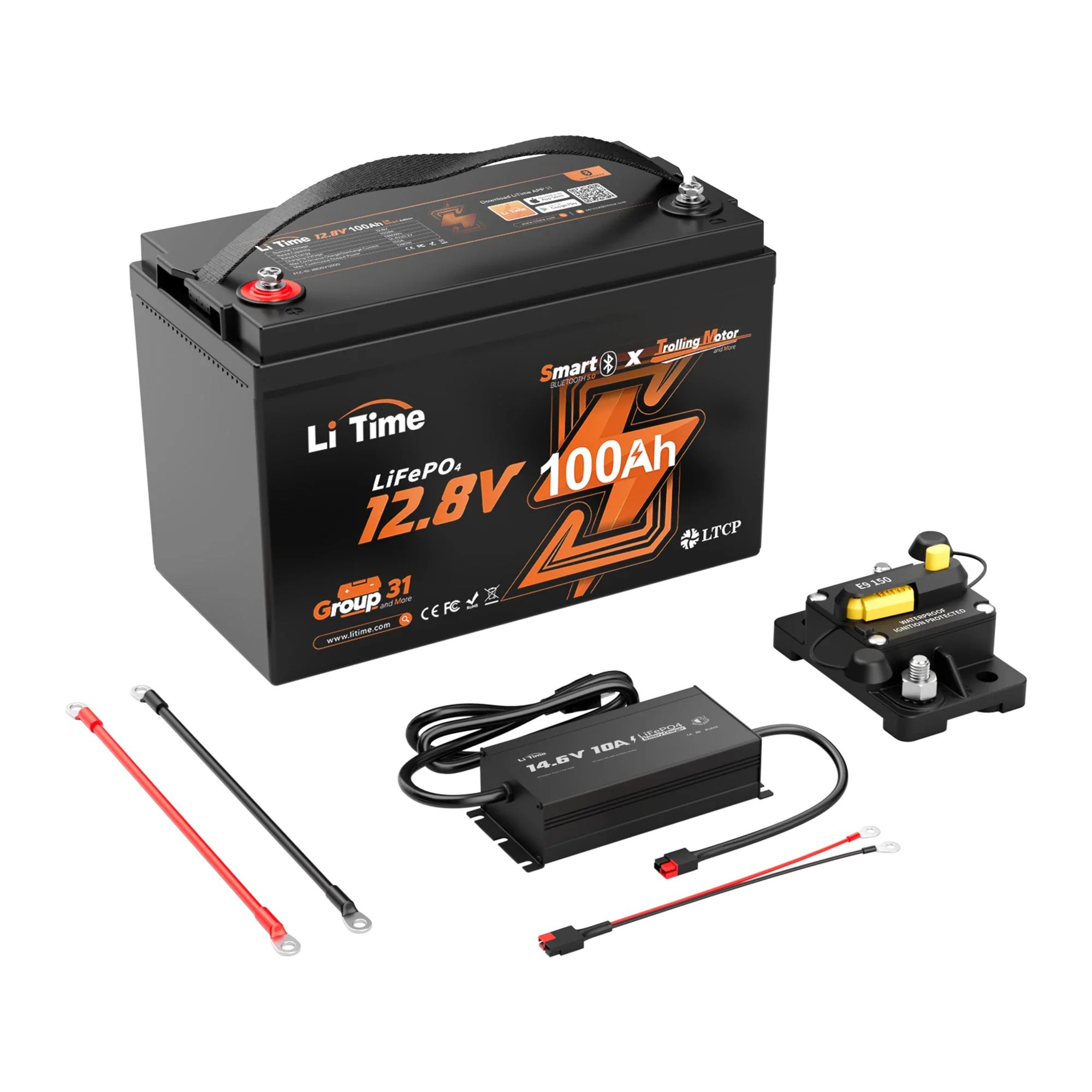 LiTime 12 Volt 100Ah TM Lithium Marine Trolling Motor Battery with Bluetooth