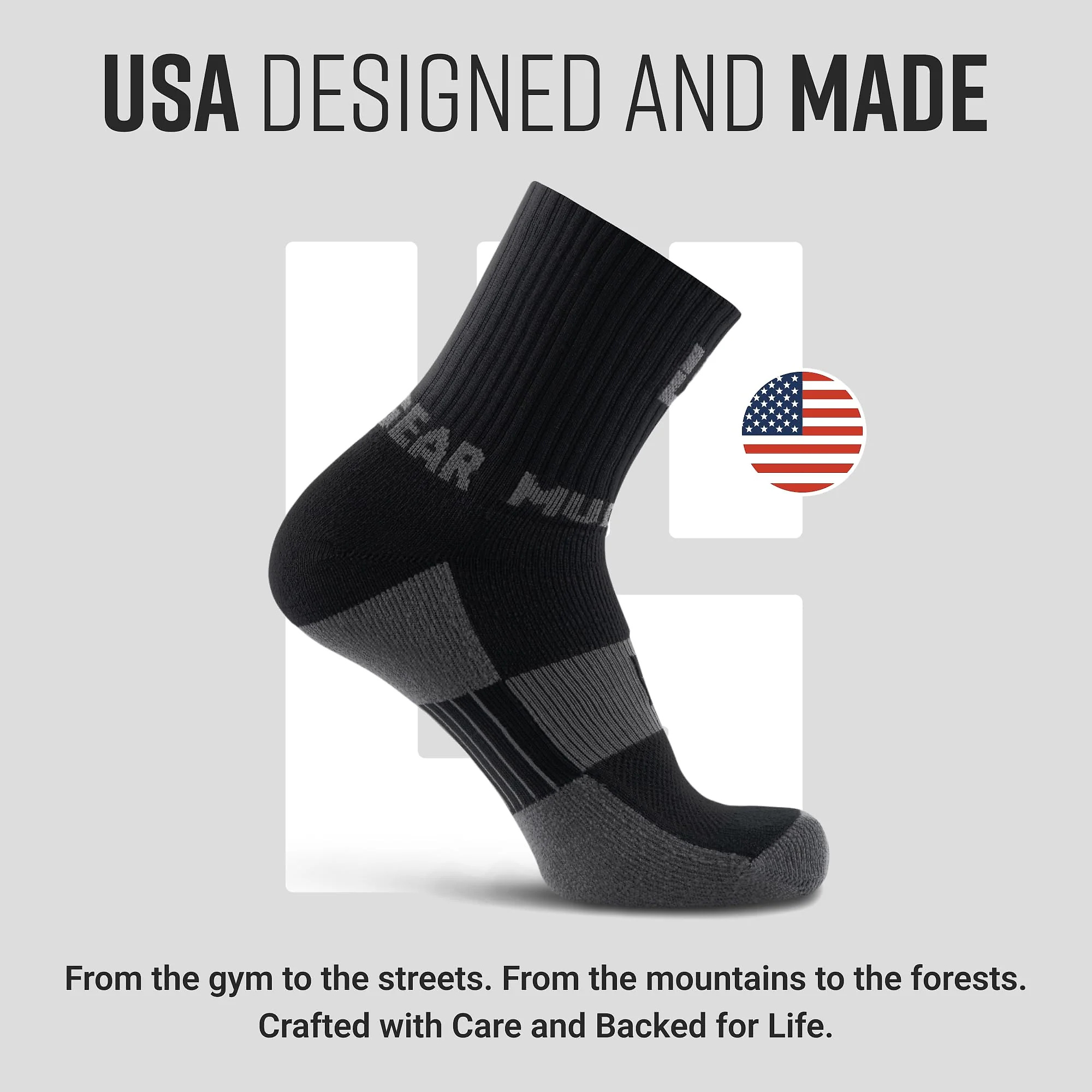 5 Crew Height Trail Running Sock (Black/Gray)