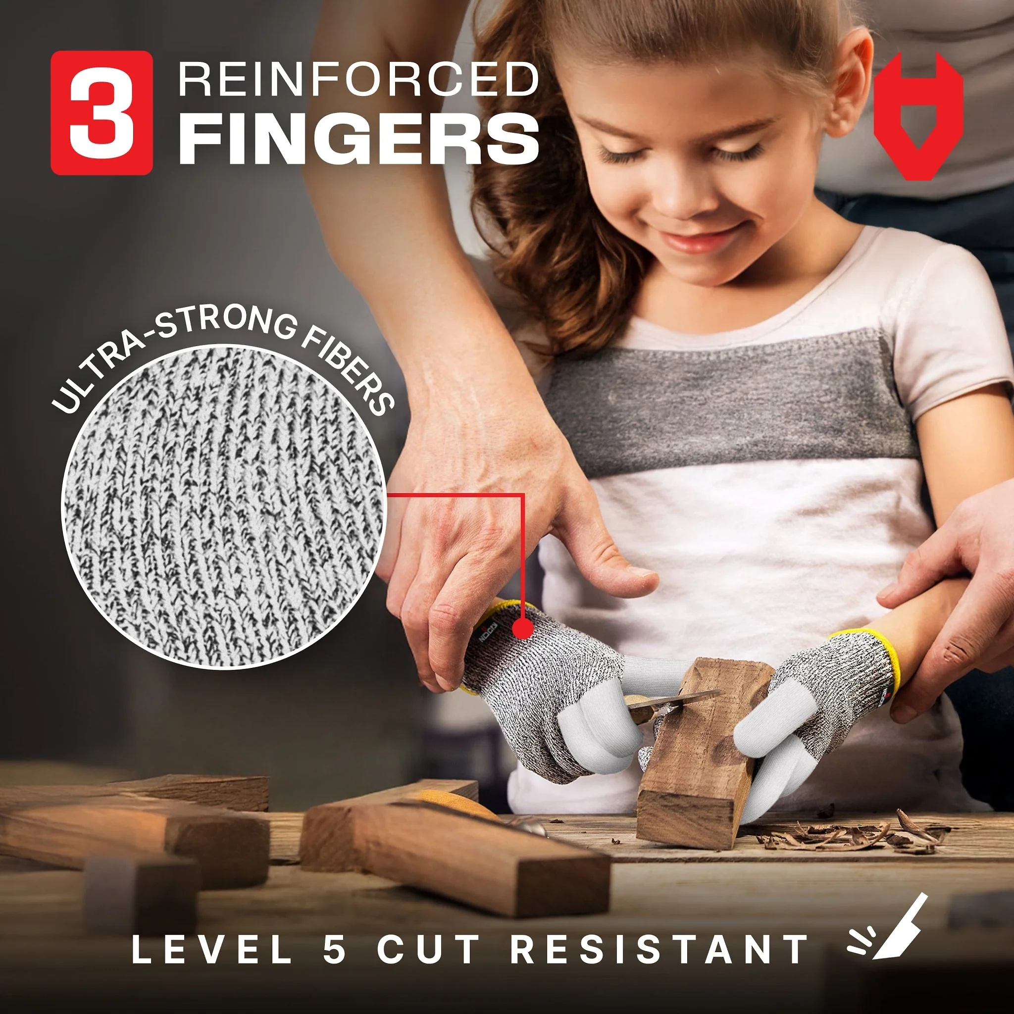 CutGuard+ Kids Reinforced Cut Resistant Gloves