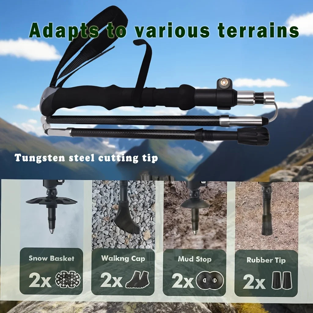 Adventure Gear | Lightweight Carbon Fiber Trekking Poles with Quick Flip Lock | Adjustable Hiking Sticks for Stability and Comfort