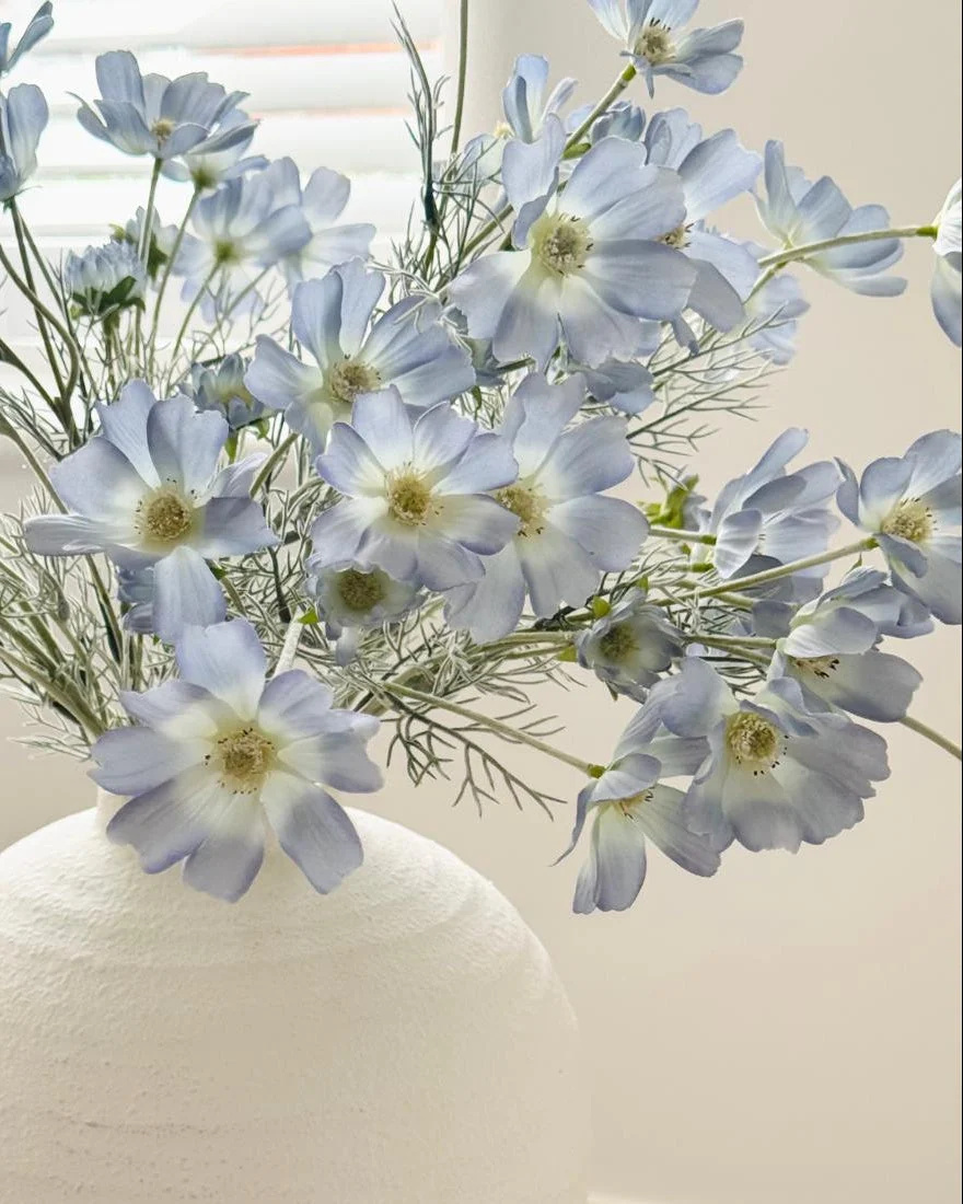Artificial Ocean Blue Cosmos Flower Stem Faux Floral Decor