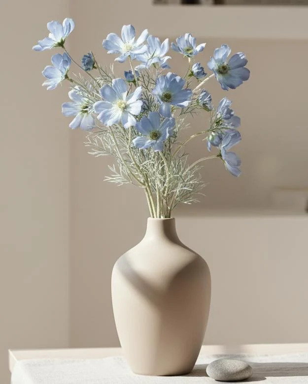 Artificial Ocean Blue Cosmos Flower Stem Faux Floral Decor