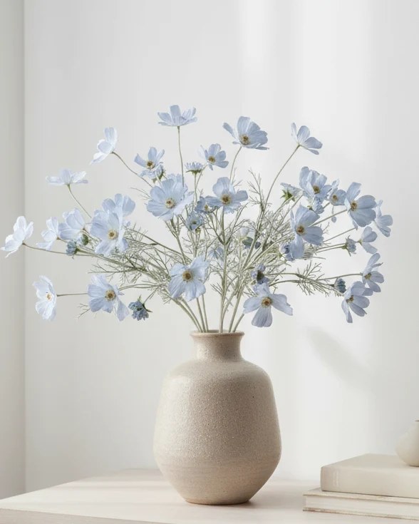 Artificial Ocean Blue Cosmos Flower Stem Faux Floral Decor
