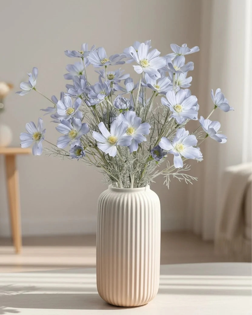 Artificial Ocean Blue Cosmos Flower Stem Faux Floral Decor