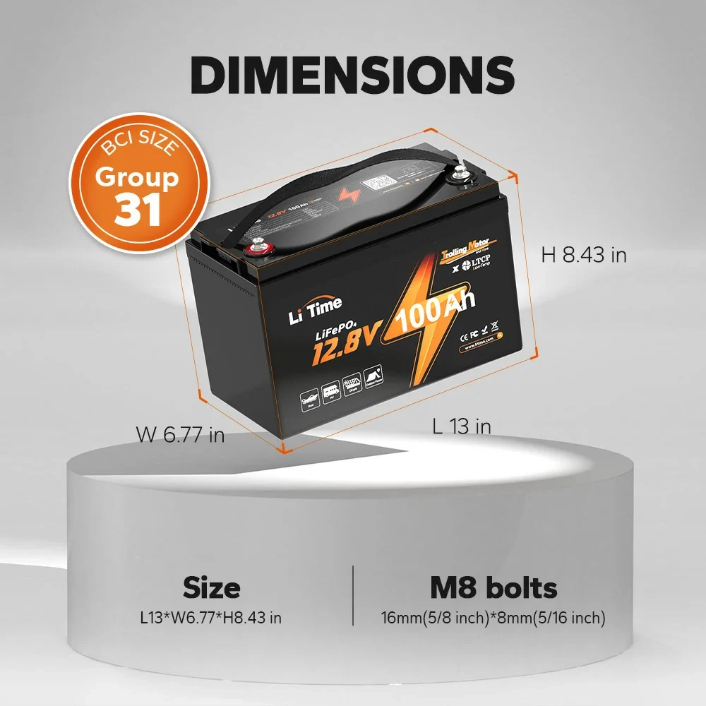 LiTime 12V 100Ah TM Lithium Deep Cycle Trolling Motor Battery