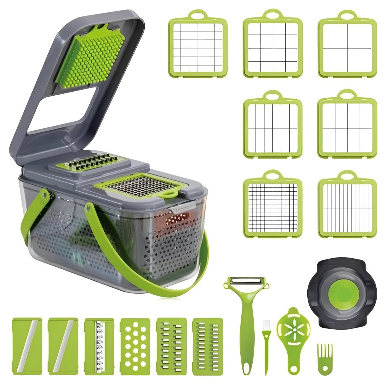 18 in 1 Vegetable Slicer with Safety Grip and Storage Container