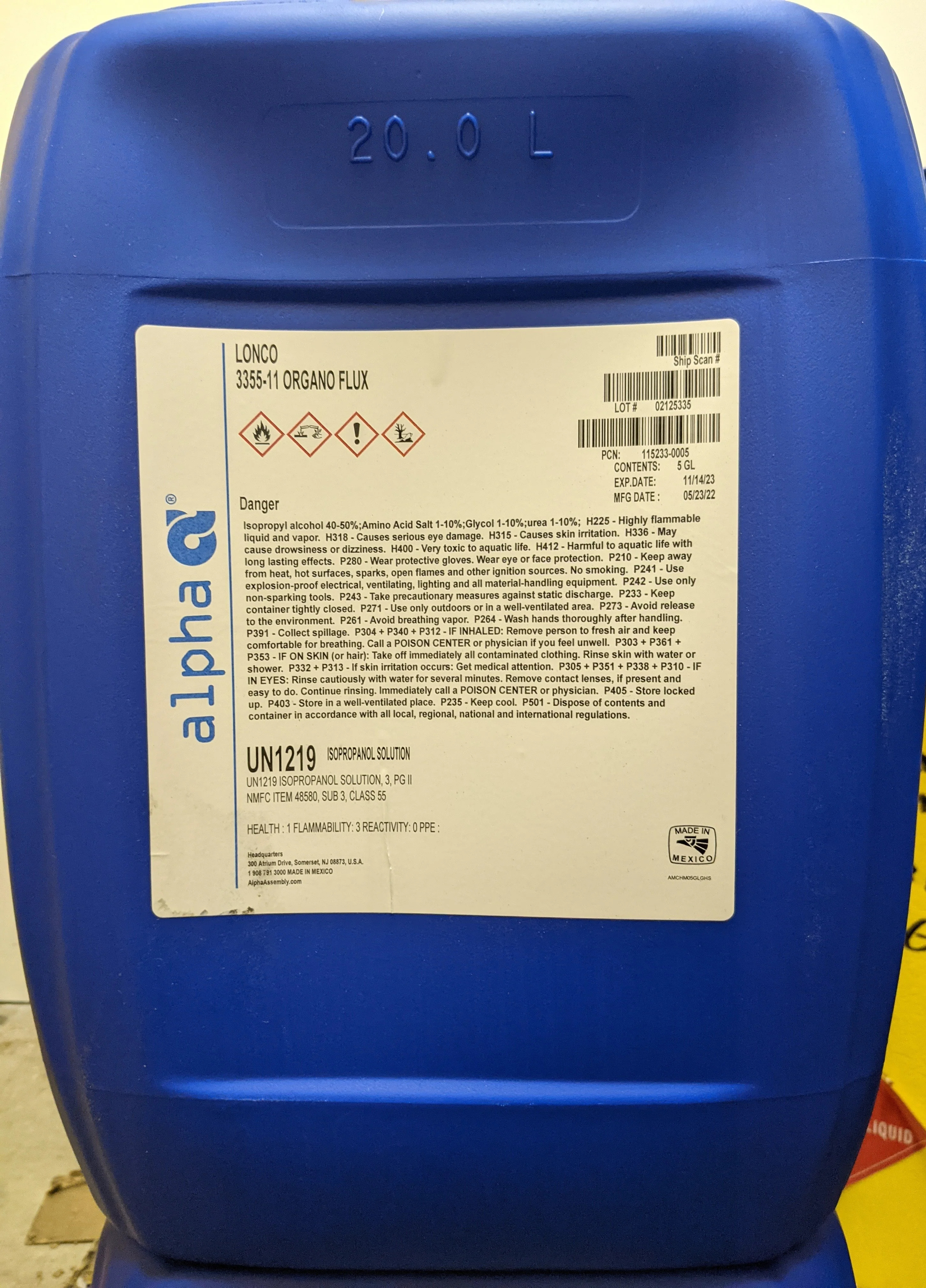 Alpha 115233-0005. 3355-11 Organo-Flux Water-Soluble Soldering Flux - 5 Gal Pail