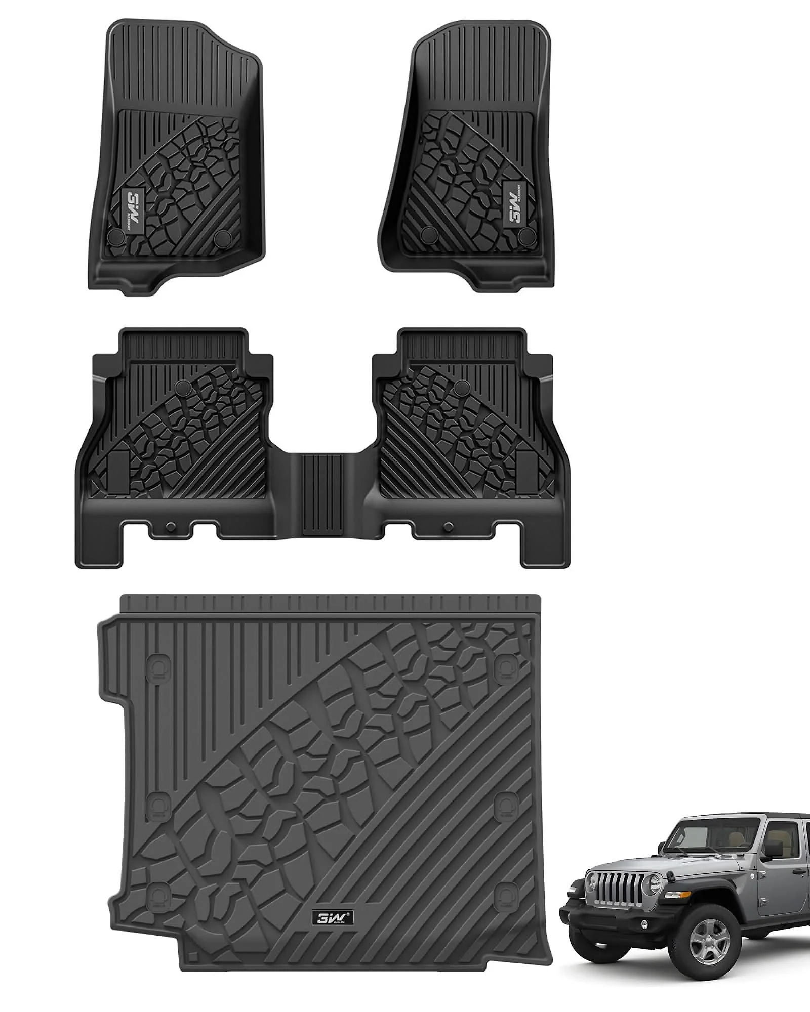 3W Jeep Wrangler JL (Non JK or 4XE) 2018-2023 Custom Floor Mats / Trunk Mat TPE Material & All-Weather Protection