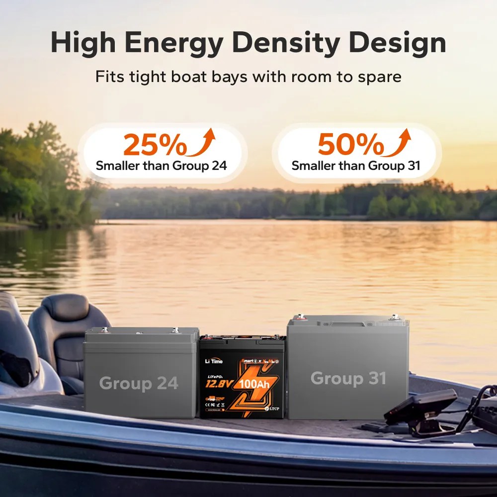 LiTime 12V 100Ah Xtra-Mini Bluetooth Small LiFePO4 Deep Cycle Battery for RV and Truck
