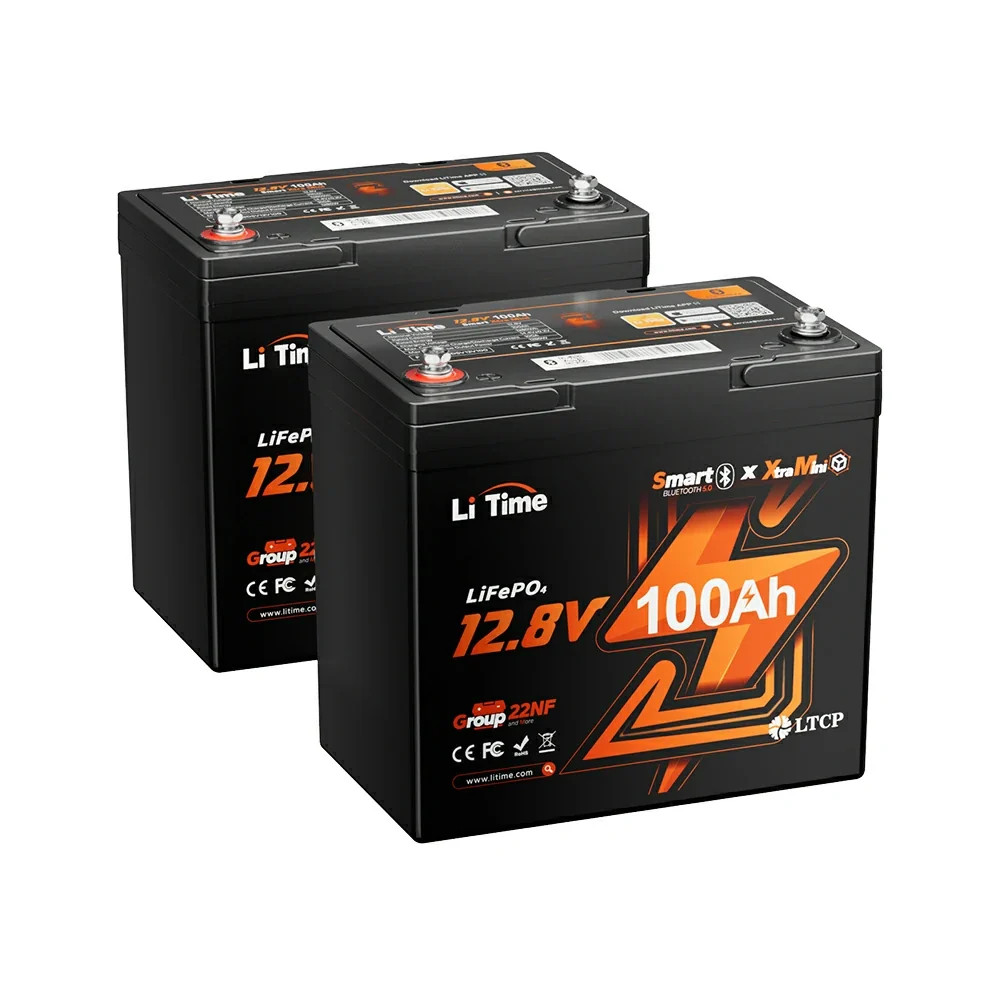 LiTime 12V 100Ah Xtra-Mini Bluetooth Small LiFePO4 Deep Cycle Battery for RV and Truck