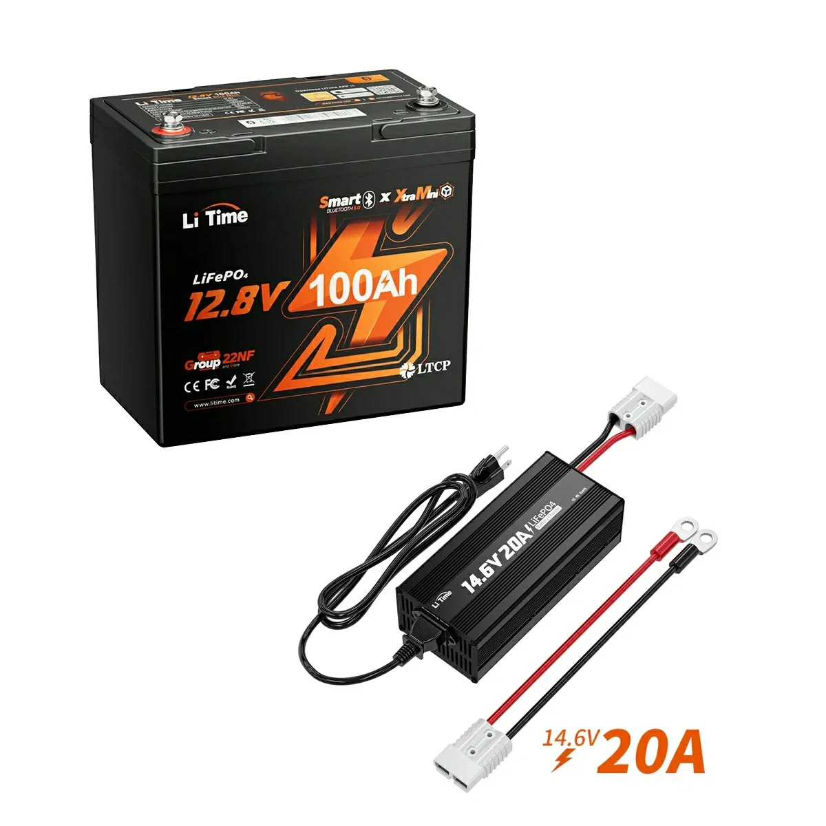 LiTime 12V 100Ah Xtra-Mini Bluetooth Small LiFePO4 Deep Cycle Battery for RV and Truck