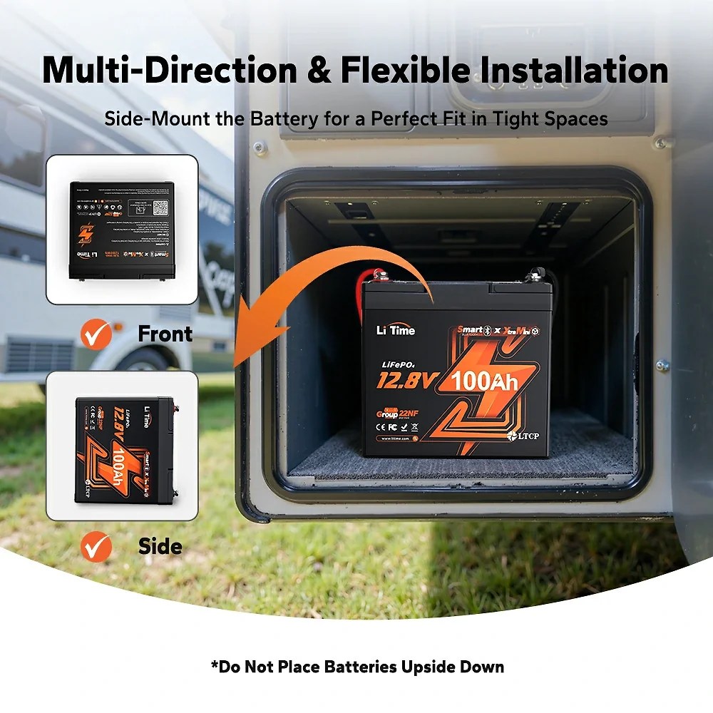 LiTime 12V 100Ah Xtra-Mini Bluetooth Small LiFePO4 Deep Cycle Battery for RV and Truck