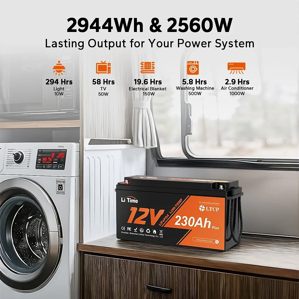 LiTime 12V 230Ah 2944Wh Plus Deep Cycle LiFePO4 Battery for RV and Truck