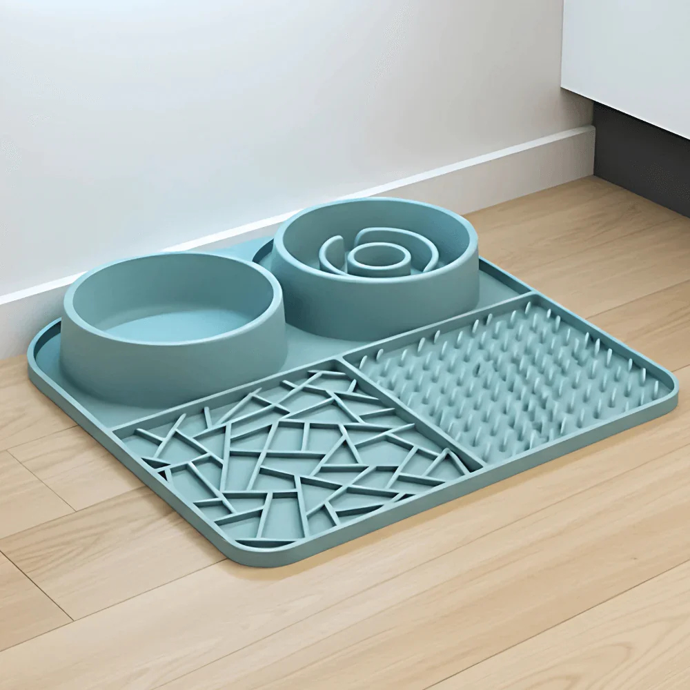 3 in 1 Pet Feeding Mat with Slow Feeder. Lick Mat and Water Bowl