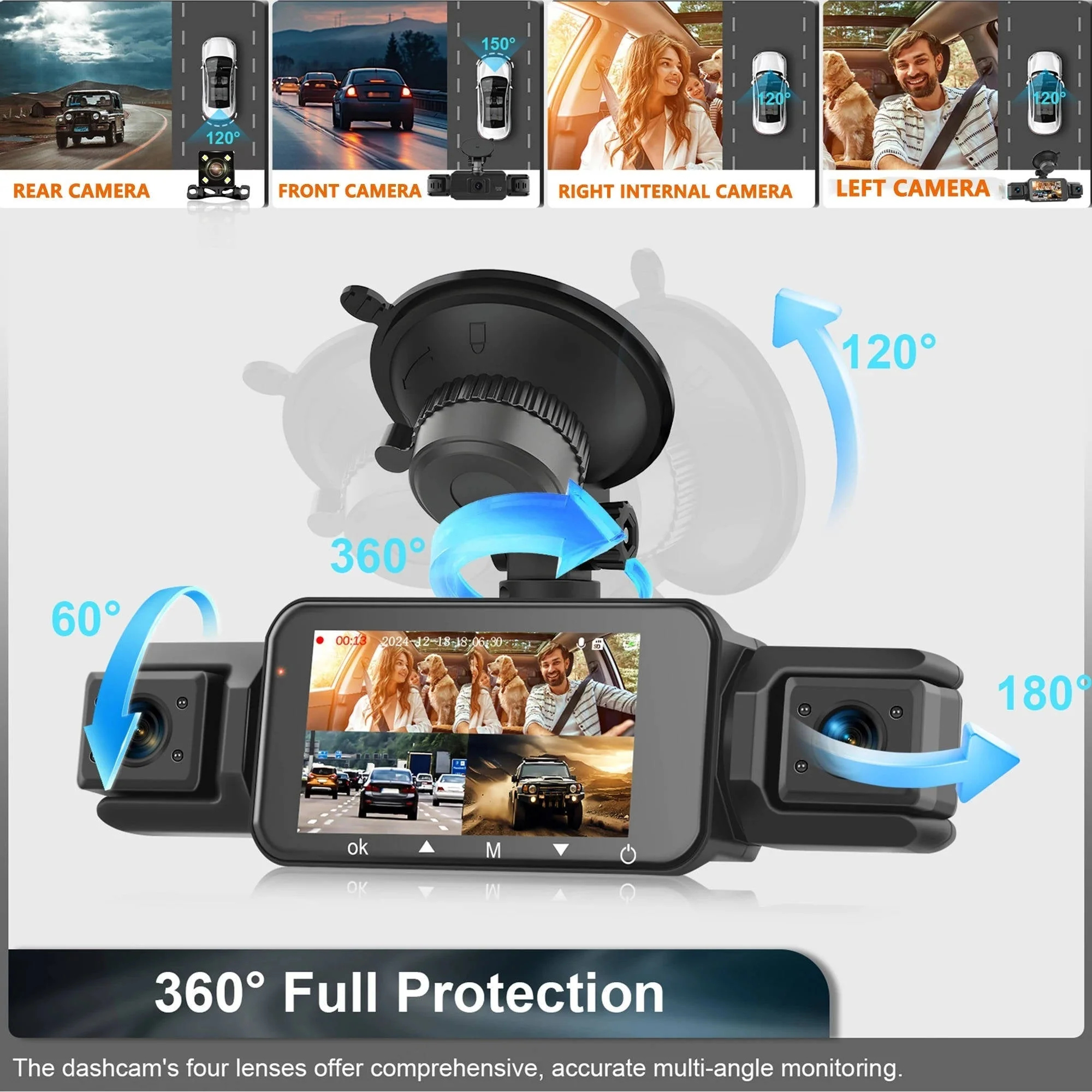 4-Channel Dash Cam with Night Vision and Parking Monitor. WiFi App Control