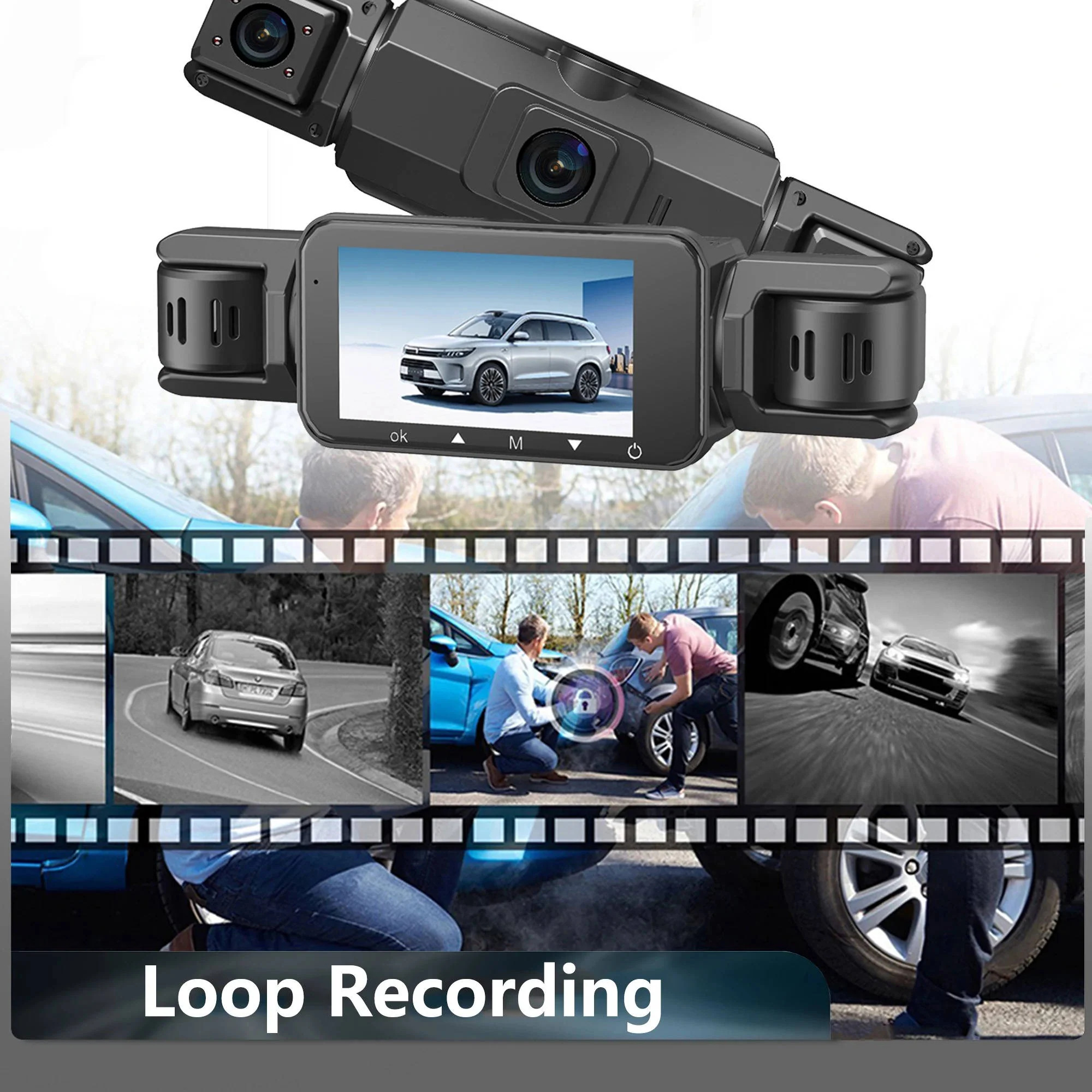 4-Channel Dash Cam with Night Vision and Parking Monitor. WiFi App Control