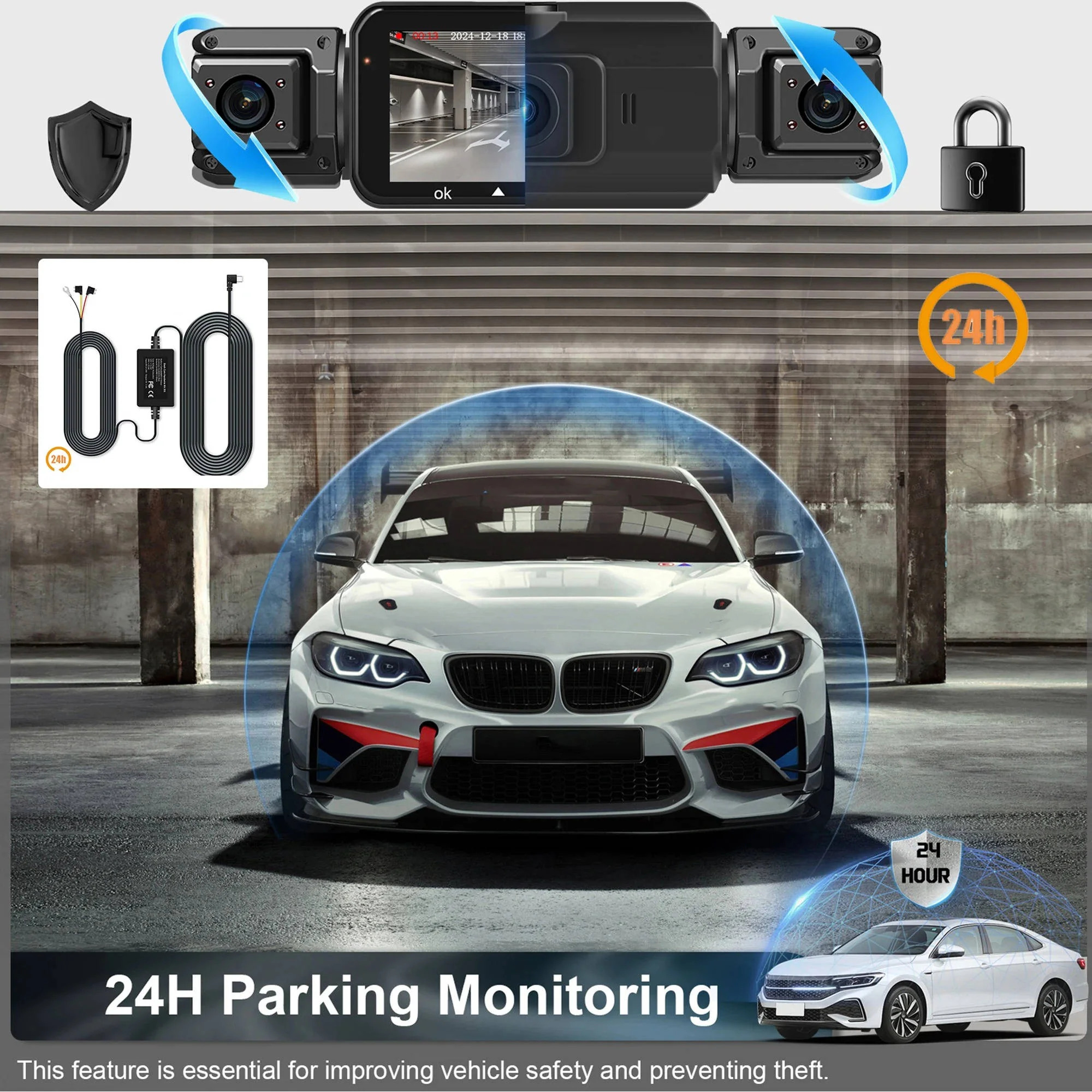 4-Channel Dash Cam with Night Vision and Parking Monitor. WiFi App Control