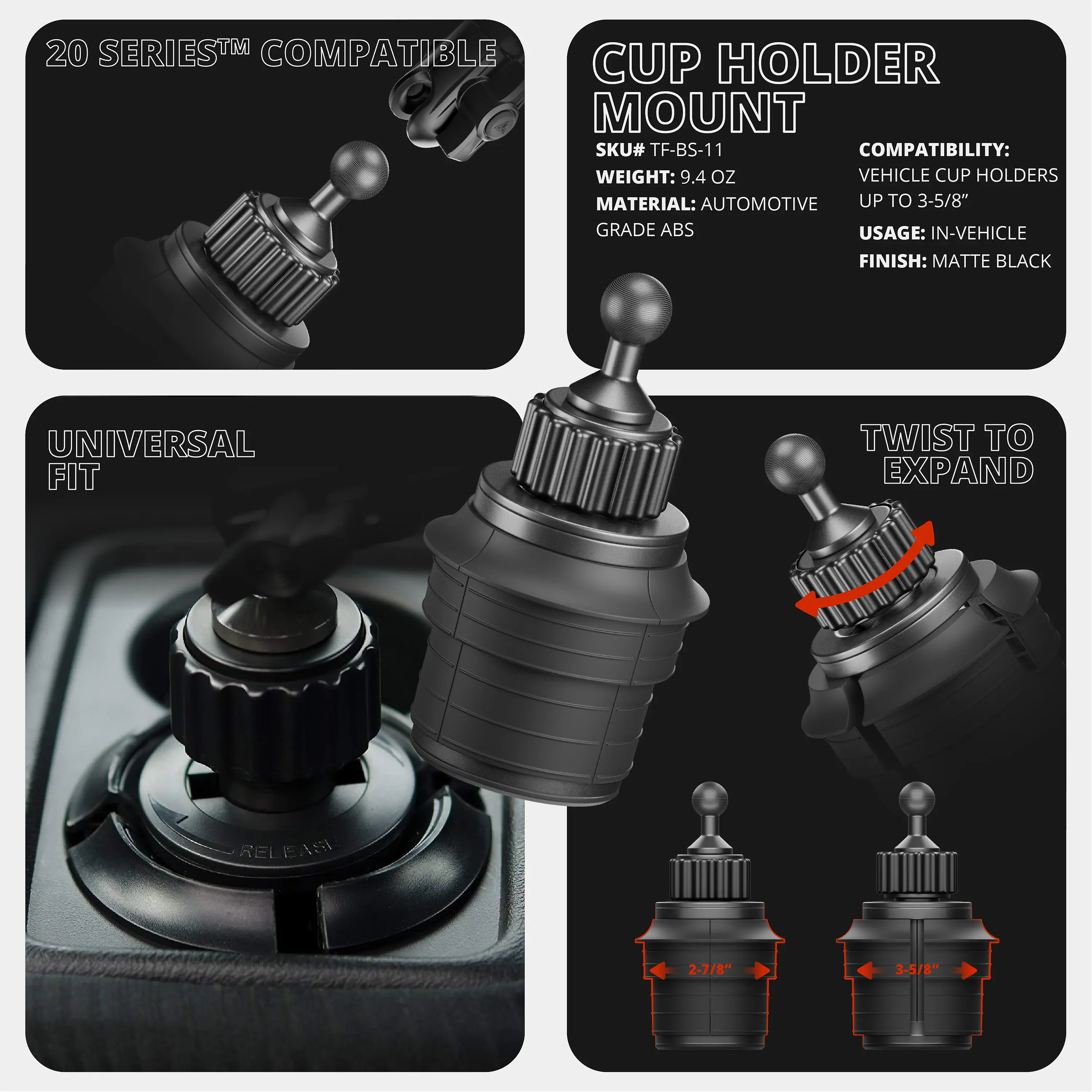 20 Series Cup Holder Phone Mount – Select Your Arm Length