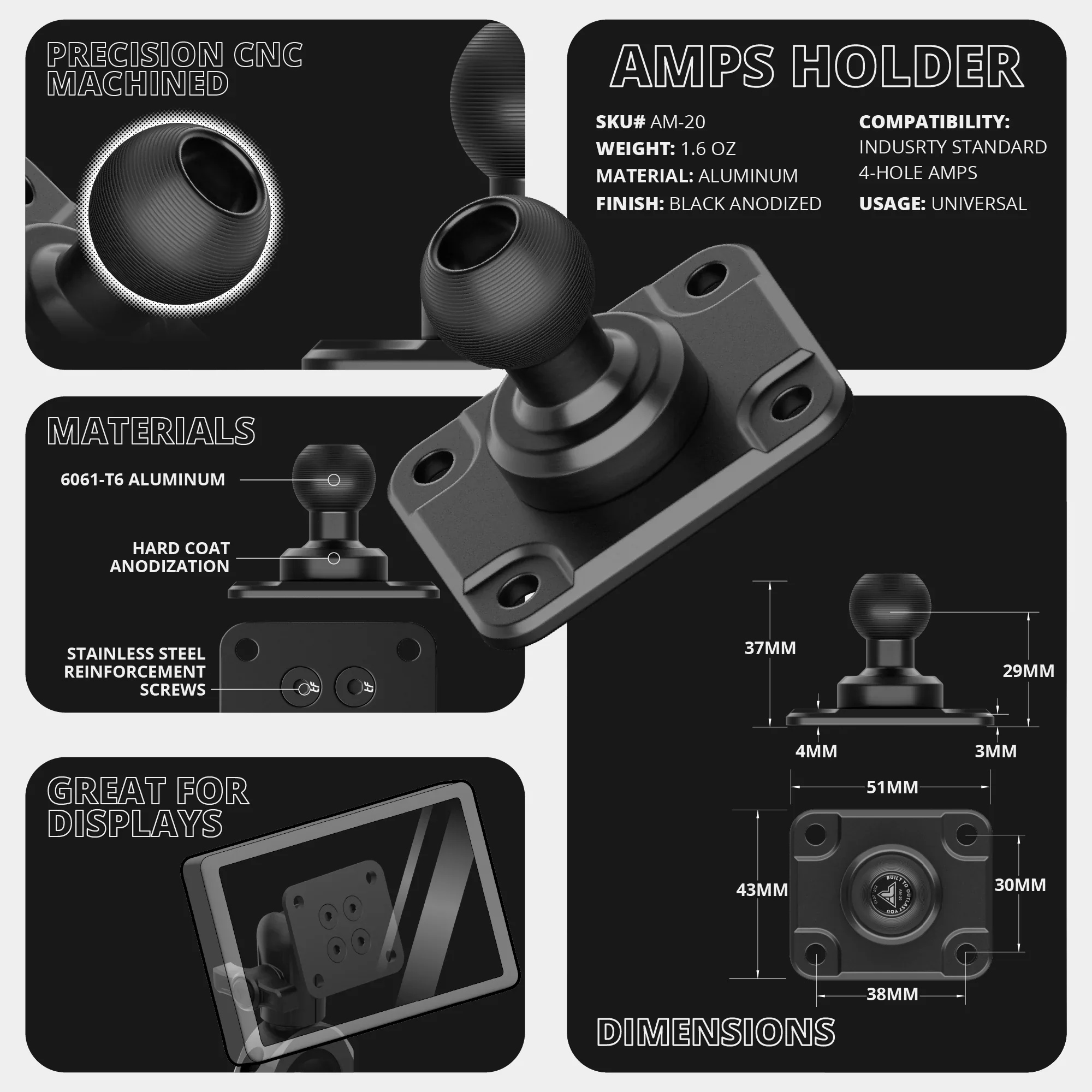 20 Series Drill Base Phone Mount – Select Your Arm Length