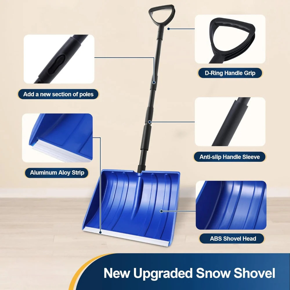 Adjustable Snow Shovel with Wide Blade for Efficient Snow Removal | Versatile Tool for Driveways and Sidewalks