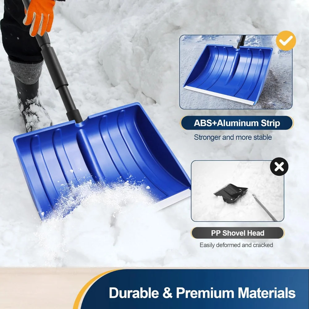 Adjustable Snow Shovel with Wide Blade for Efficient Snow Removal | Versatile Tool for Driveways and Sidewalks