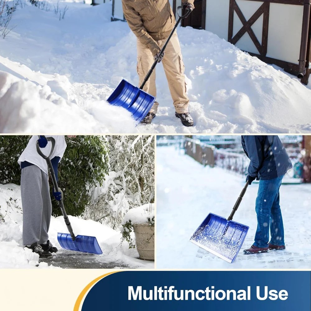 Adjustable Snow Shovel with Wide Blade for Efficient Snow Removal | Versatile Tool for Driveways and Sidewalks