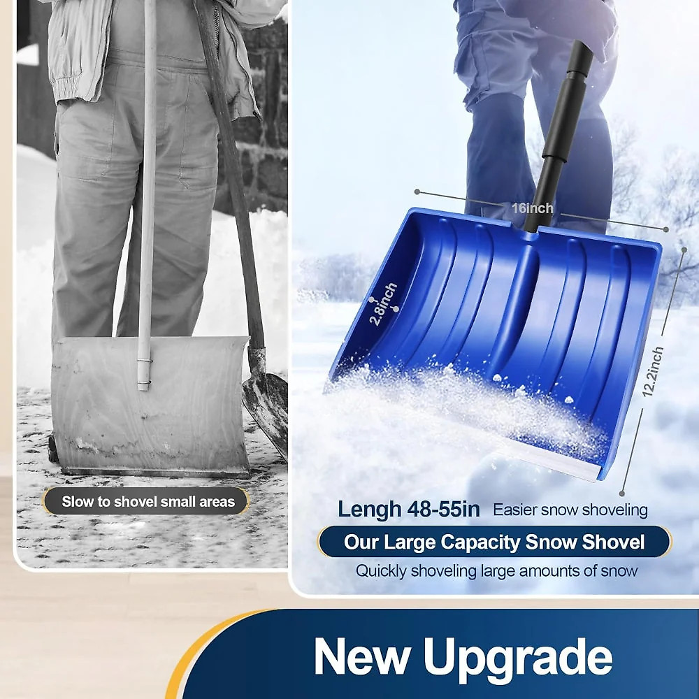 Adjustable Snow Shovel with Wide Blade for Efficient Snow Removal | Versatile Tool for Driveways and Sidewalks